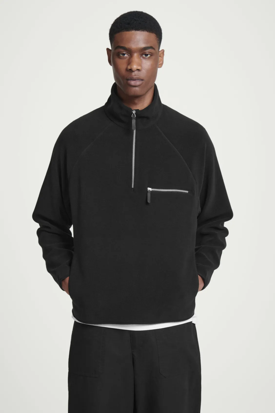 COS HALF-ZIP SHERPA FLEECE SWEATER BLACK Shop