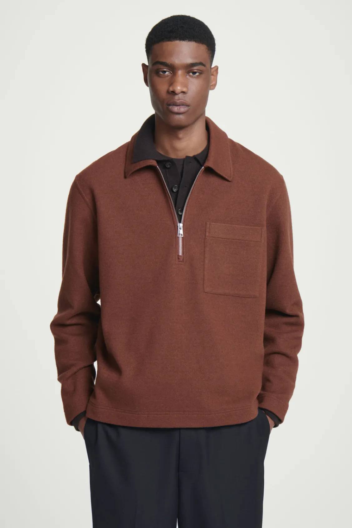 COS HALF-ZIP WOOL-BLEND SWEATER RUST Shop