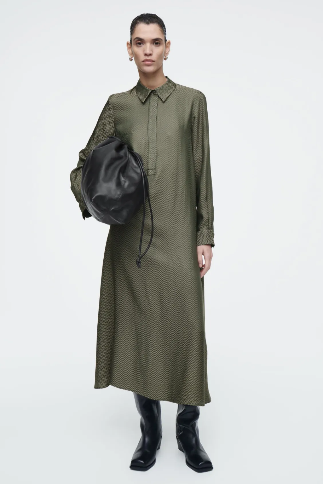 COS HERRINGBONE MAXI SHIRT DRESS KHAKI / HERRINGBONE Online