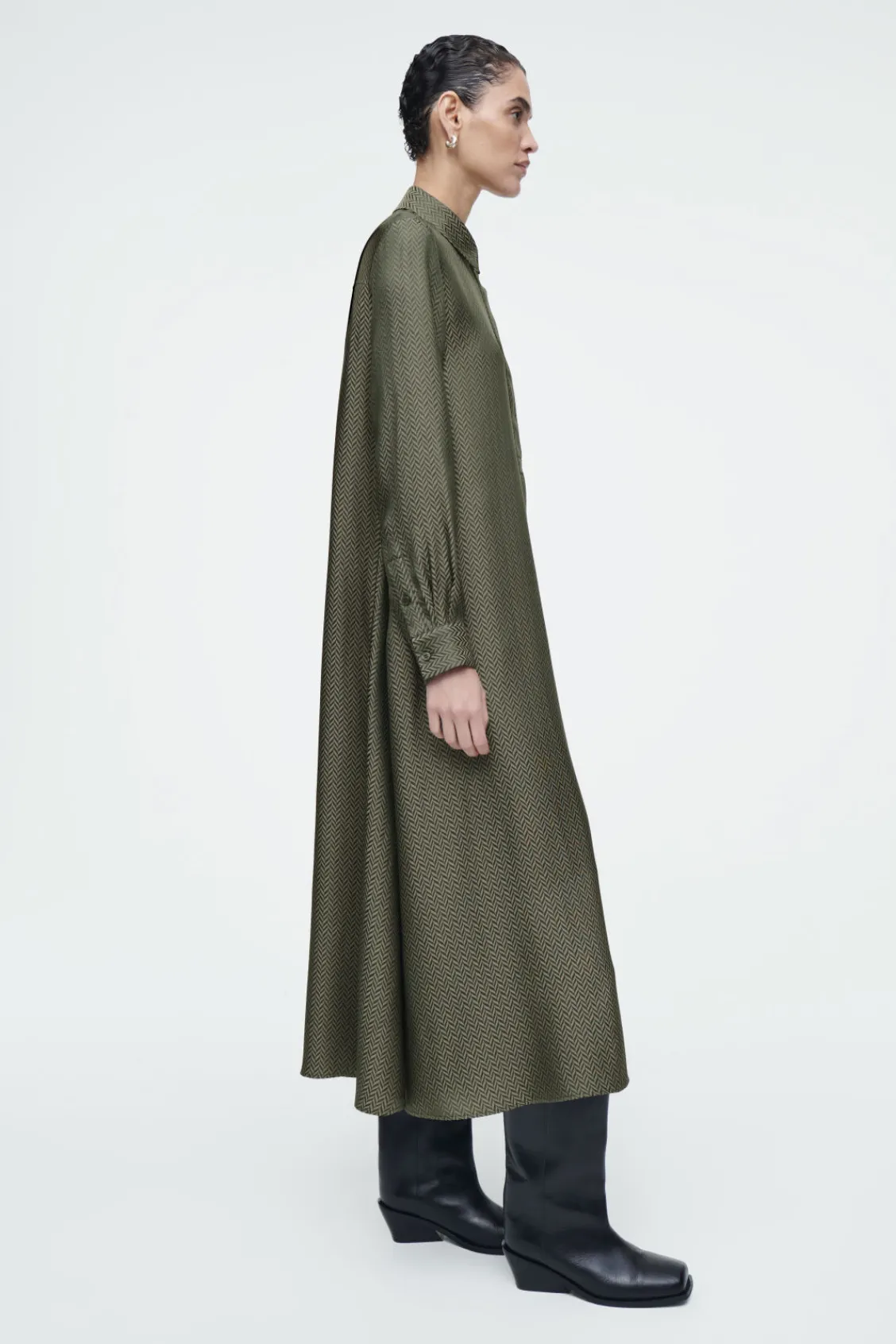 COS HERRINGBONE MAXI SHIRT DRESS KHAKI / HERRINGBONE Online