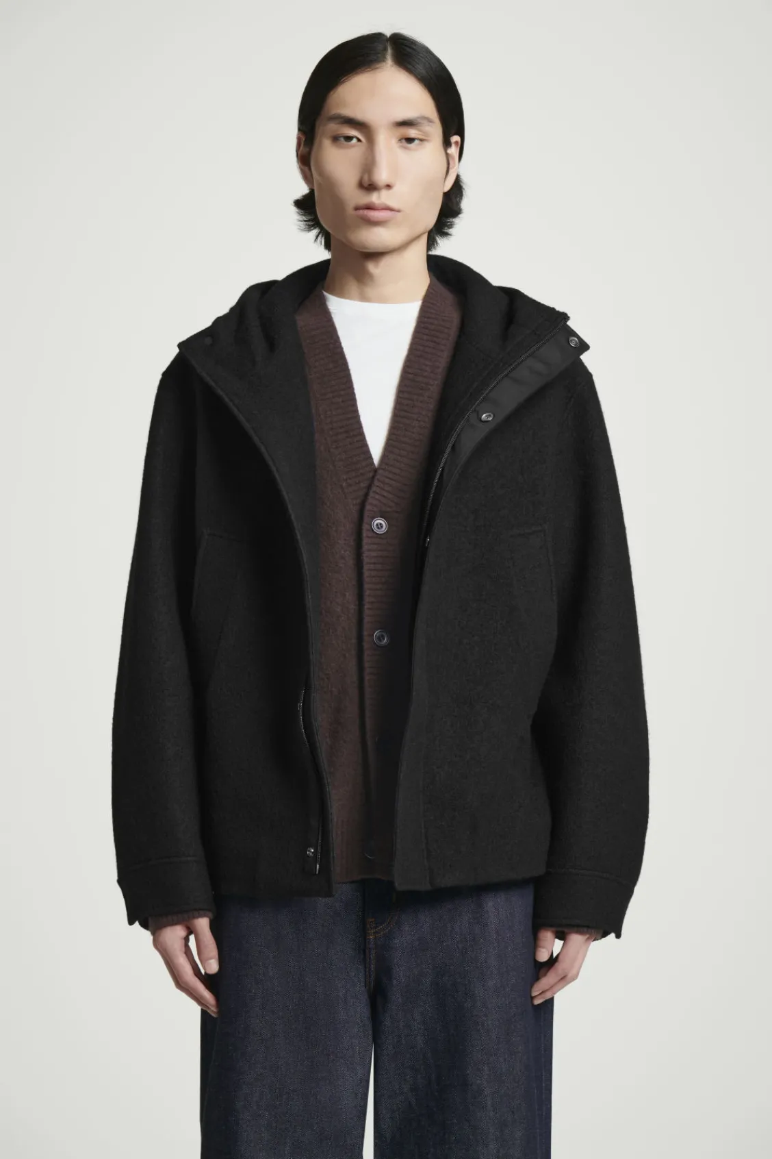 COS HOODED BOILED WOOL PARKA JACKET BLACK Store