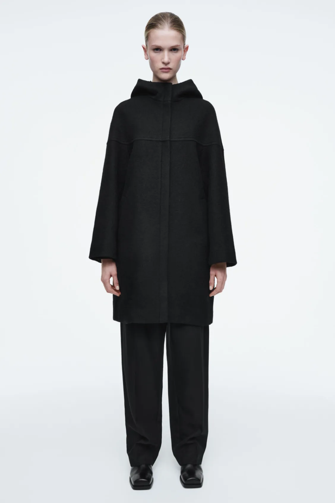 COS HOODED BOILED-WOOL COAT BLACK Online