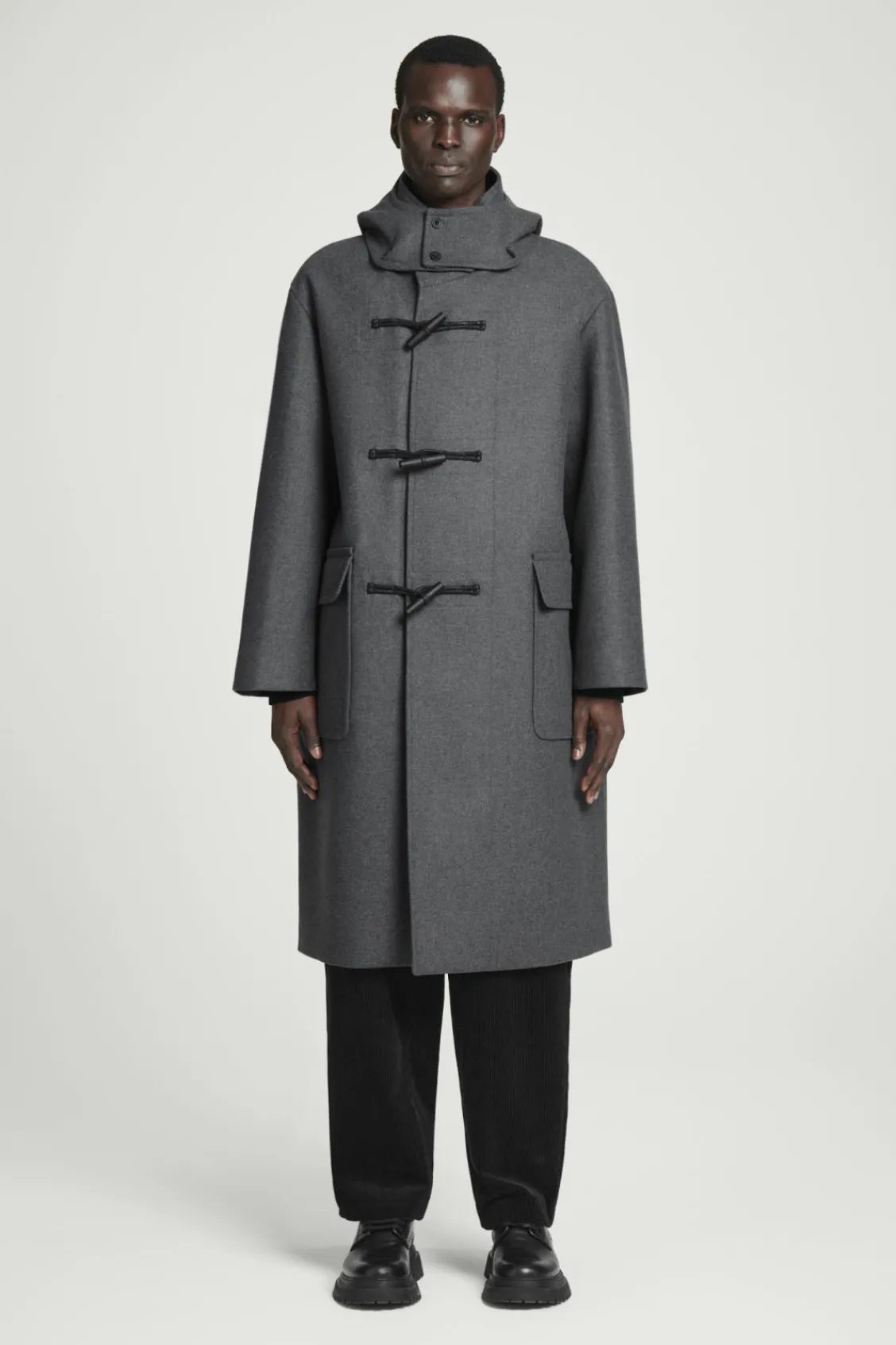 COS HOODED WOOL DUFFLE COAT DARK GRAY Fashion