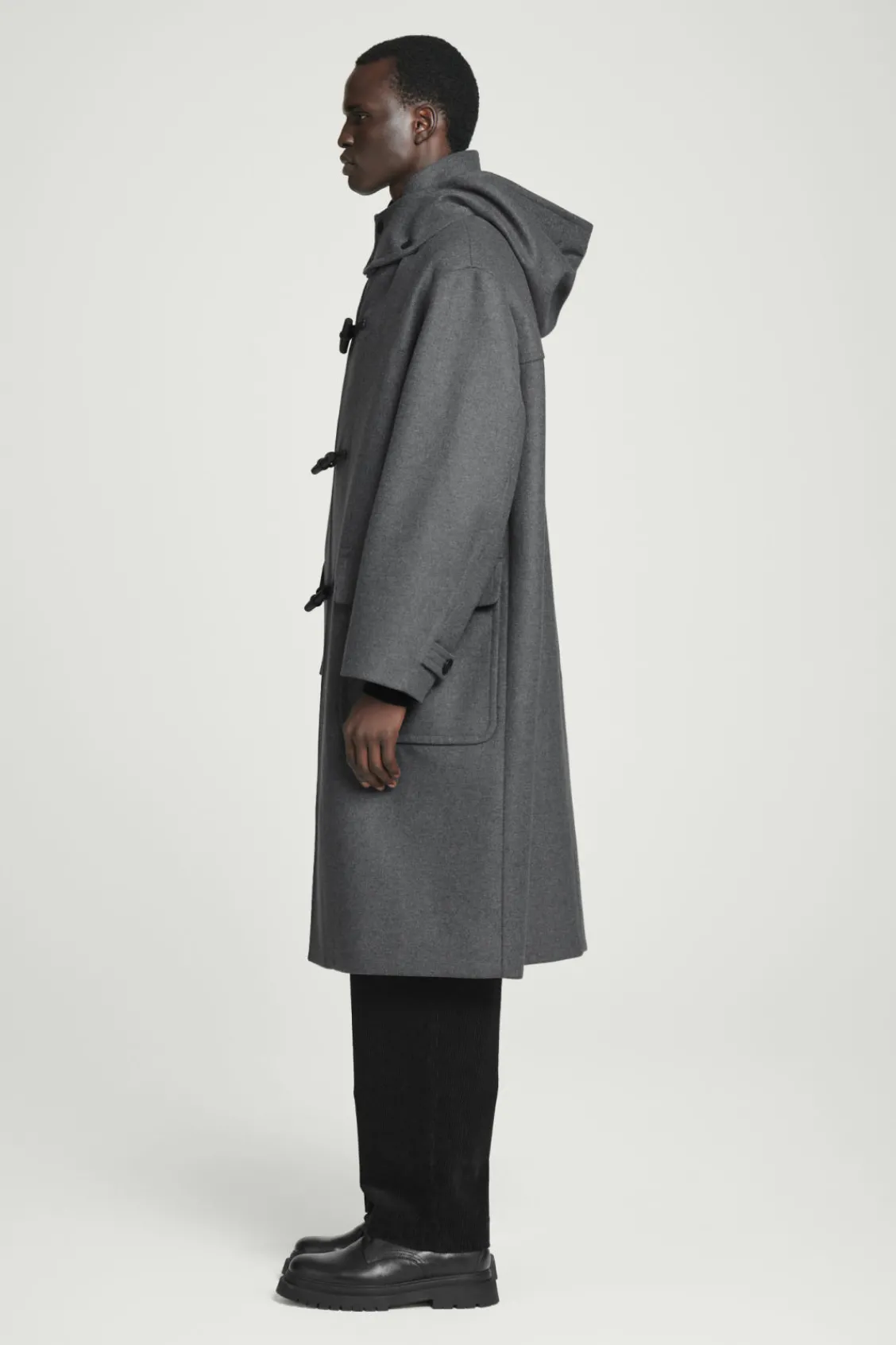 COS HOODED WOOL DUFFLE COAT DARK GRAY Fashion