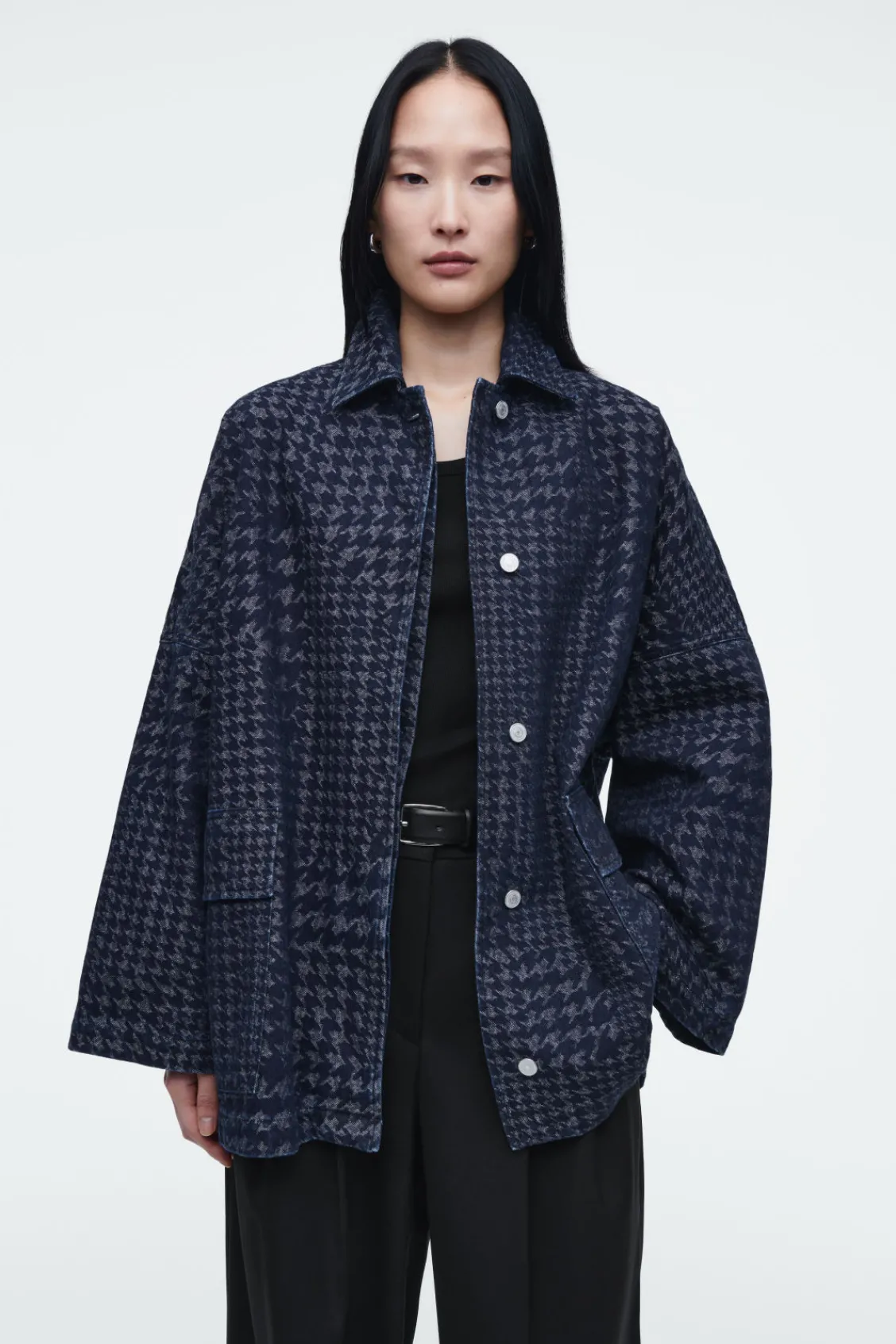 COS HOUNDSTOOTH-JACQUARD DENIM JACKET BLUE Online