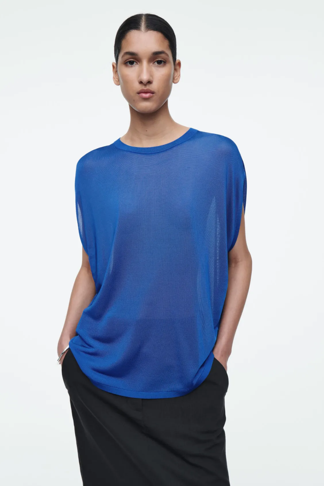 COS KNITTED CIRCLE-CUT T-SHIRT BLUE Best Sale