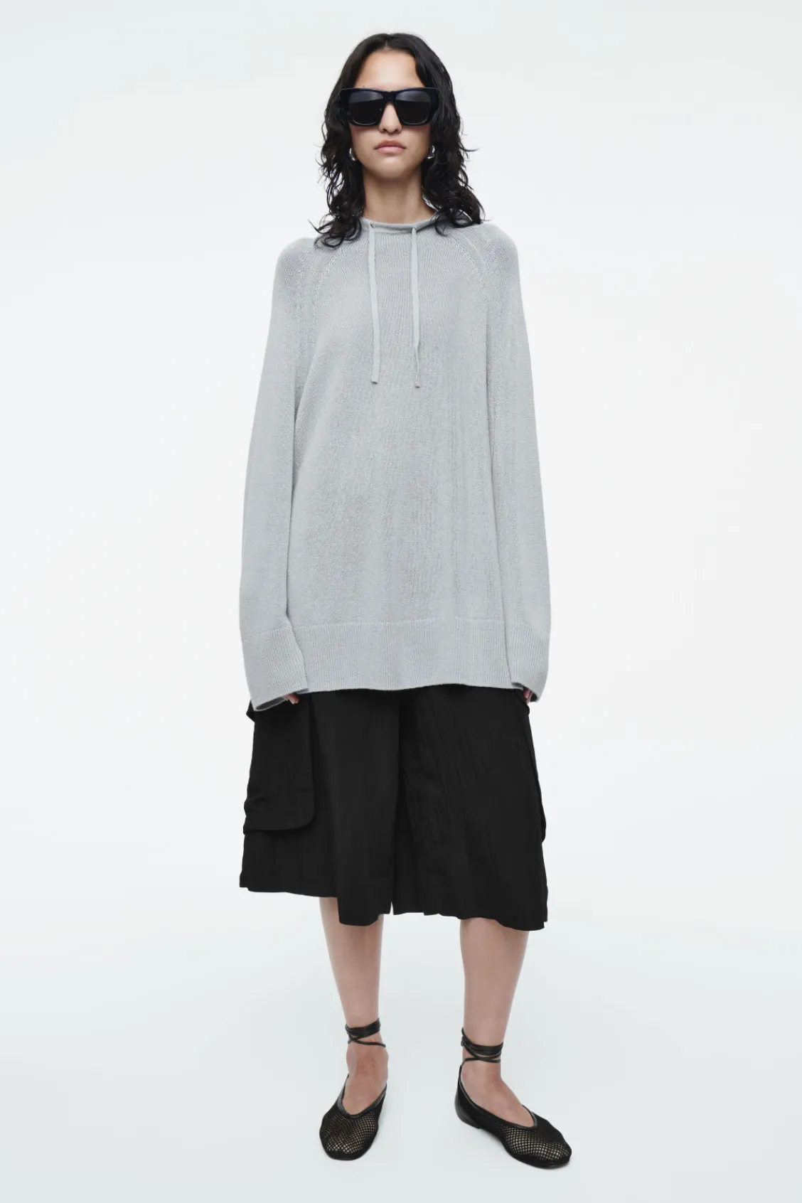 COS KNITTED LINEN-BLEND HOODIE DUSTY BLUE Store