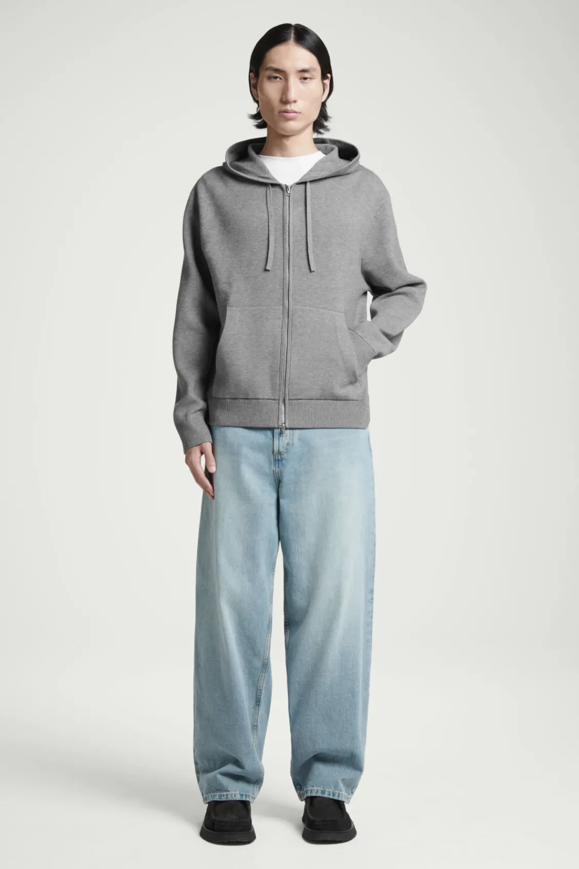 COS KNITTED ZIP-UP HOODIE GRAY MÉLANGE Online