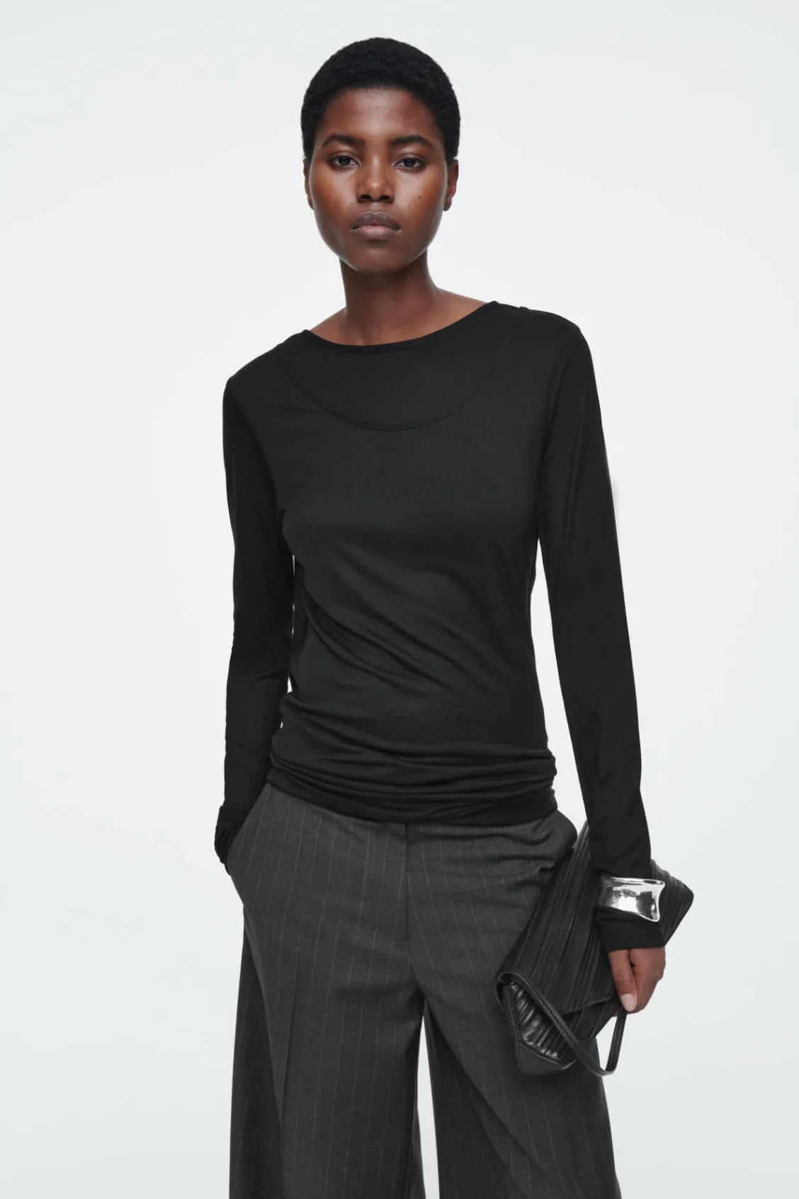 COS LAYERED LONG-SLEEVED TOP BLACK Flash Sale