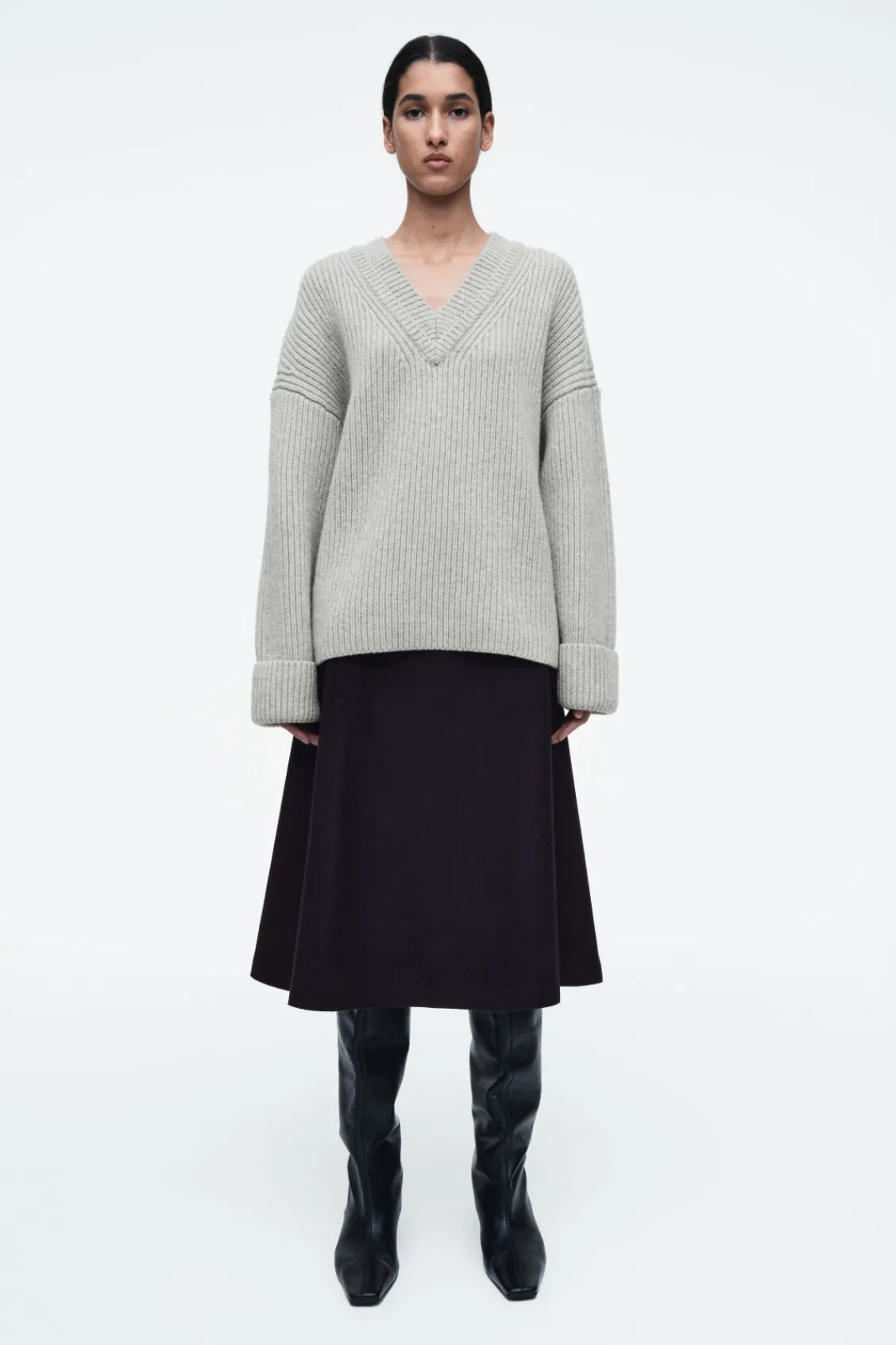 COS LAYERED V-NECK MERINO WOOL JUMPER LIGHT GRAY Sale