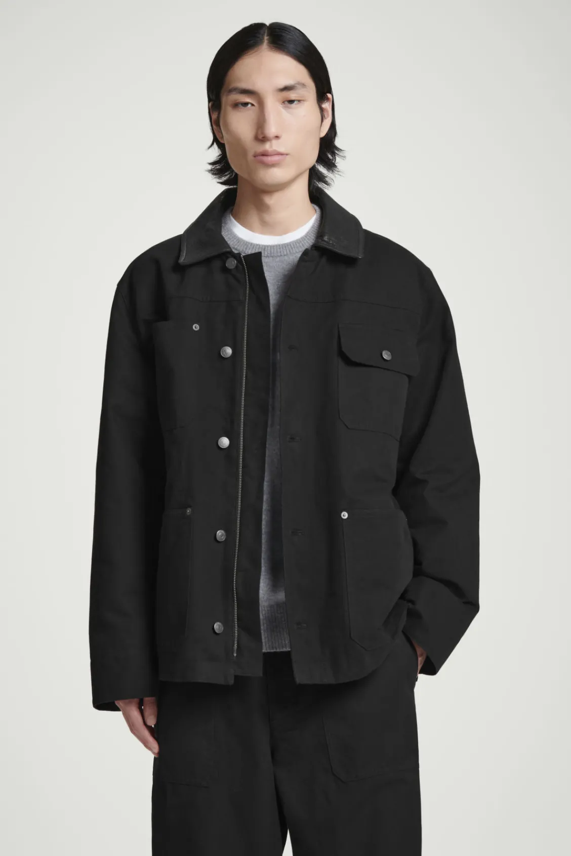 COS LEATHER-COLLAR FIELD JACKET BLACK Online