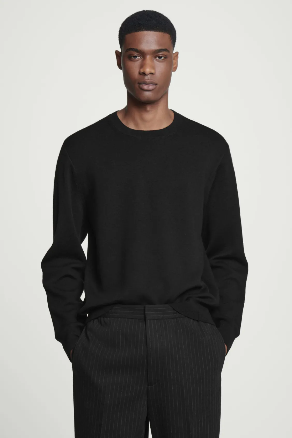 COS LEATHER-PANELLED MERINO WOOL JUMPER BLACK Shop