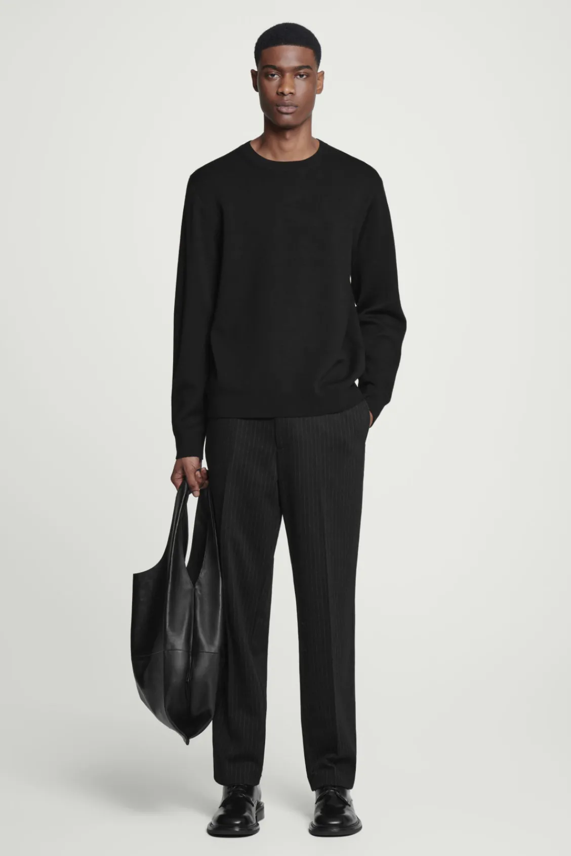 COS LEATHER-PANELLED MERINO WOOL JUMPER BLACK Shop