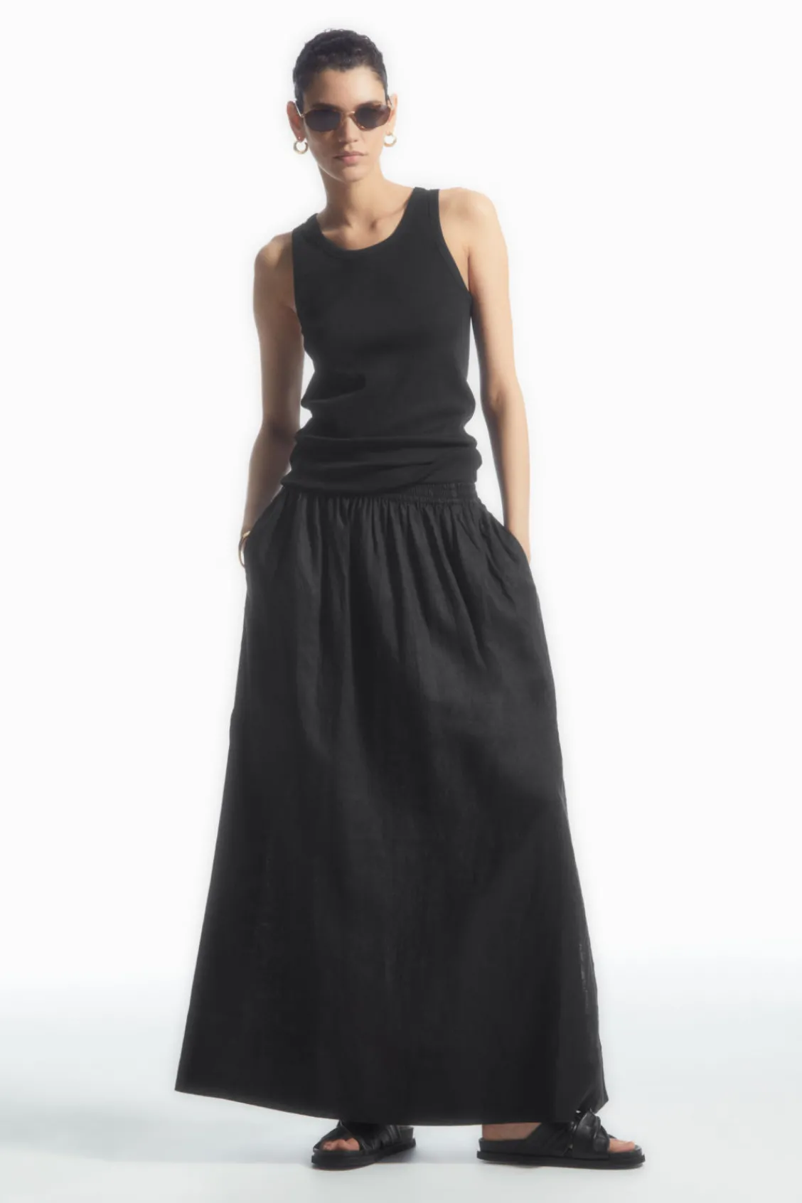 COS LINEN A-LINE MAXI SKIRT BLACK Shop