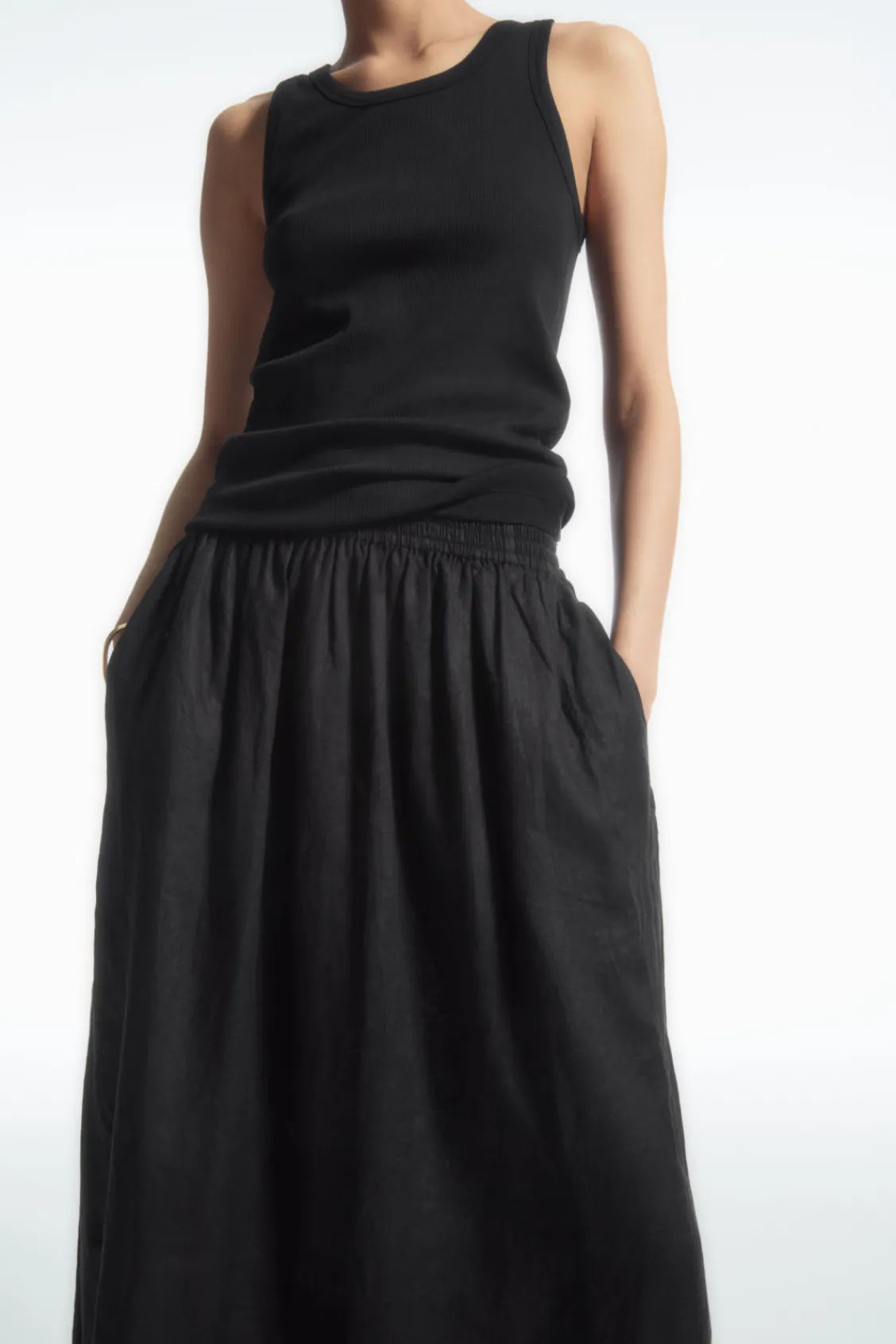 COS LINEN A-LINE MAXI SKIRT BLACK Shop