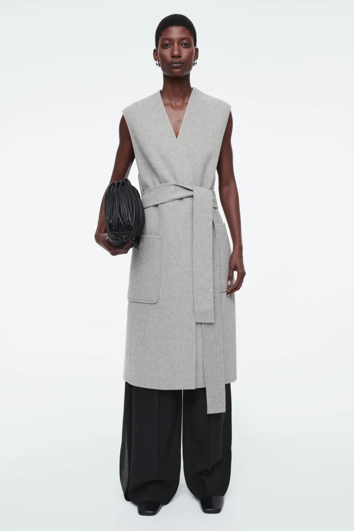 COS LONGLINE DOUBLE-FACED WOOL VEST GRAY Hot