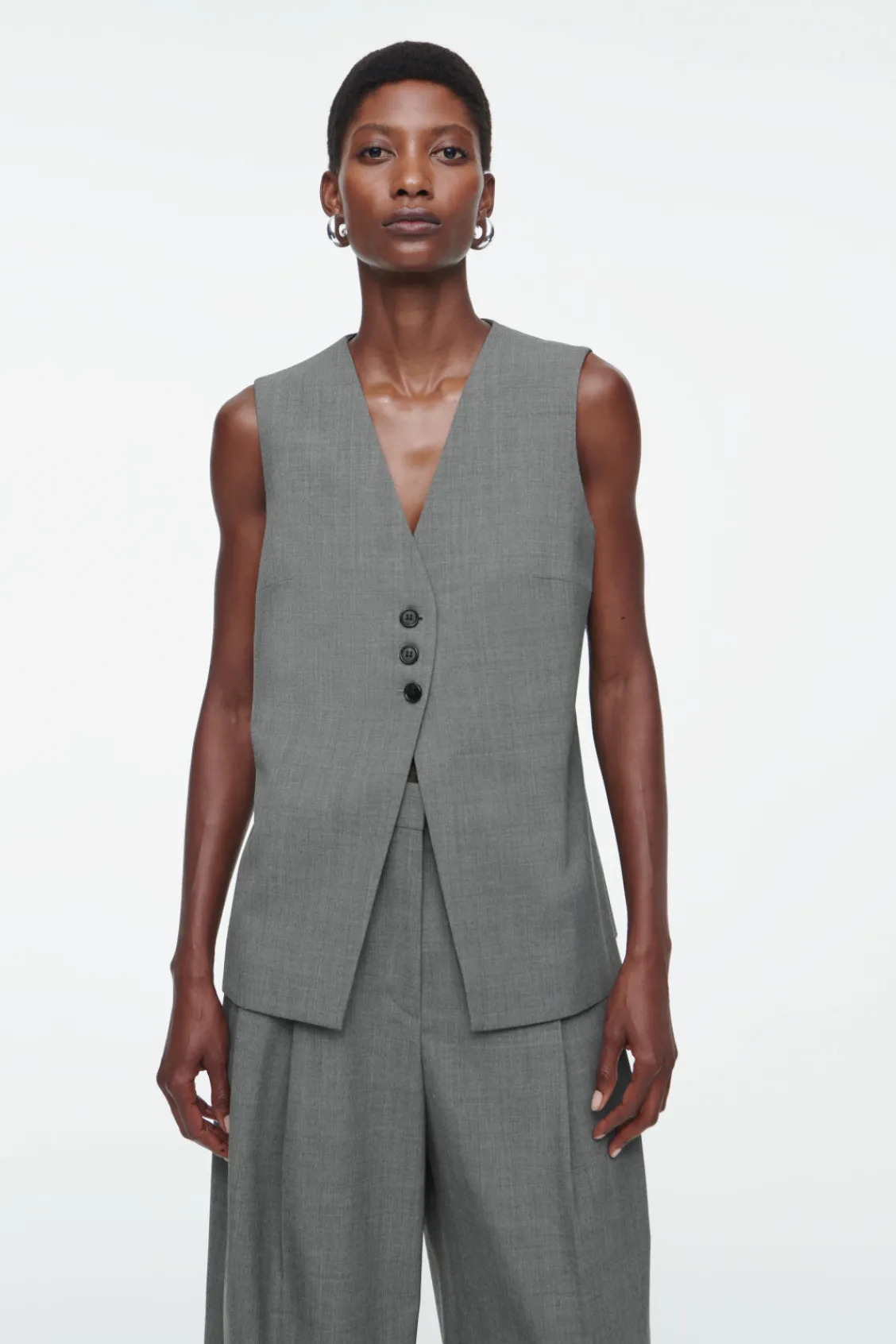 COS LONGLINE TAILORED TWILL VEST GRAY Outlet