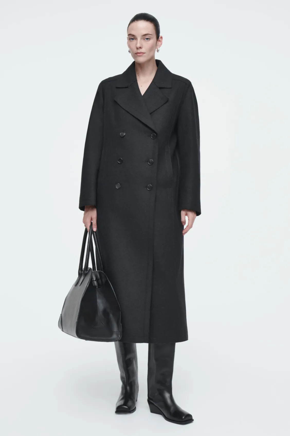 COS LONGLINE WOOL PEA COAT CHARCOAL Sale