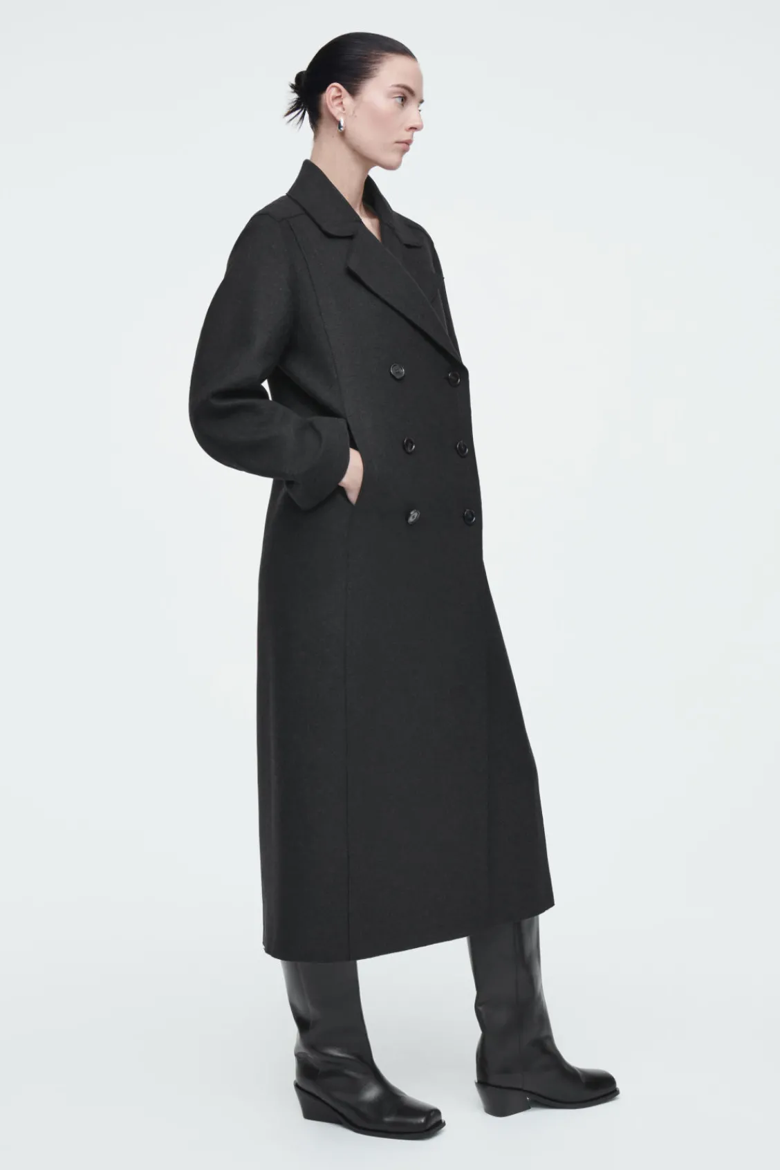 COS LONGLINE WOOL PEA COAT CHARCOAL Sale