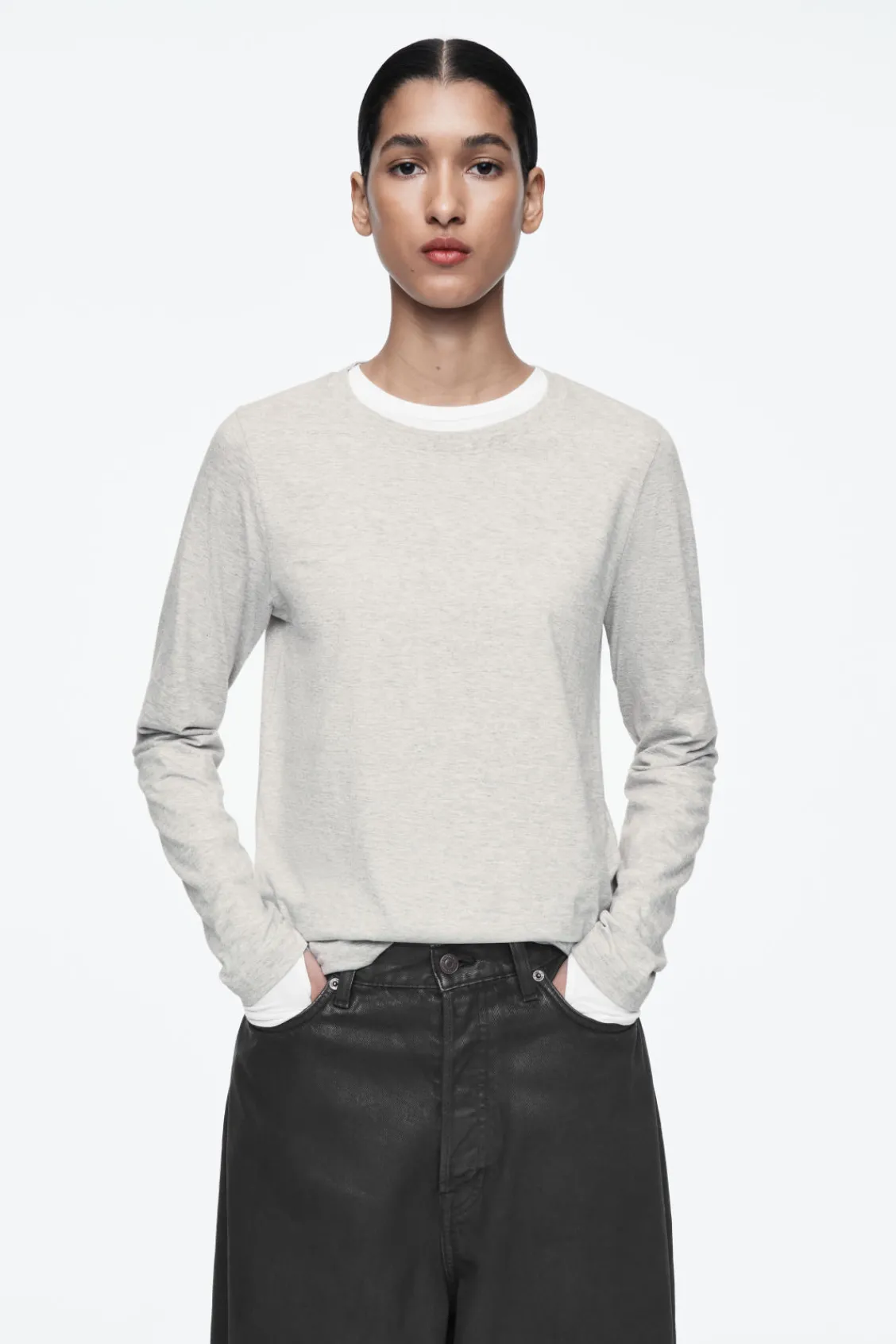 COS 24/7 LONG-SLEEVED T-SHIRT LIGHT GRAY Outlet