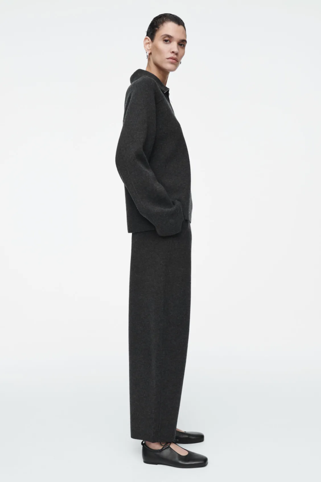 COS MERINO WOOL BARREL-LEG TROUSERS CHARCOAL MÉLANGE Online