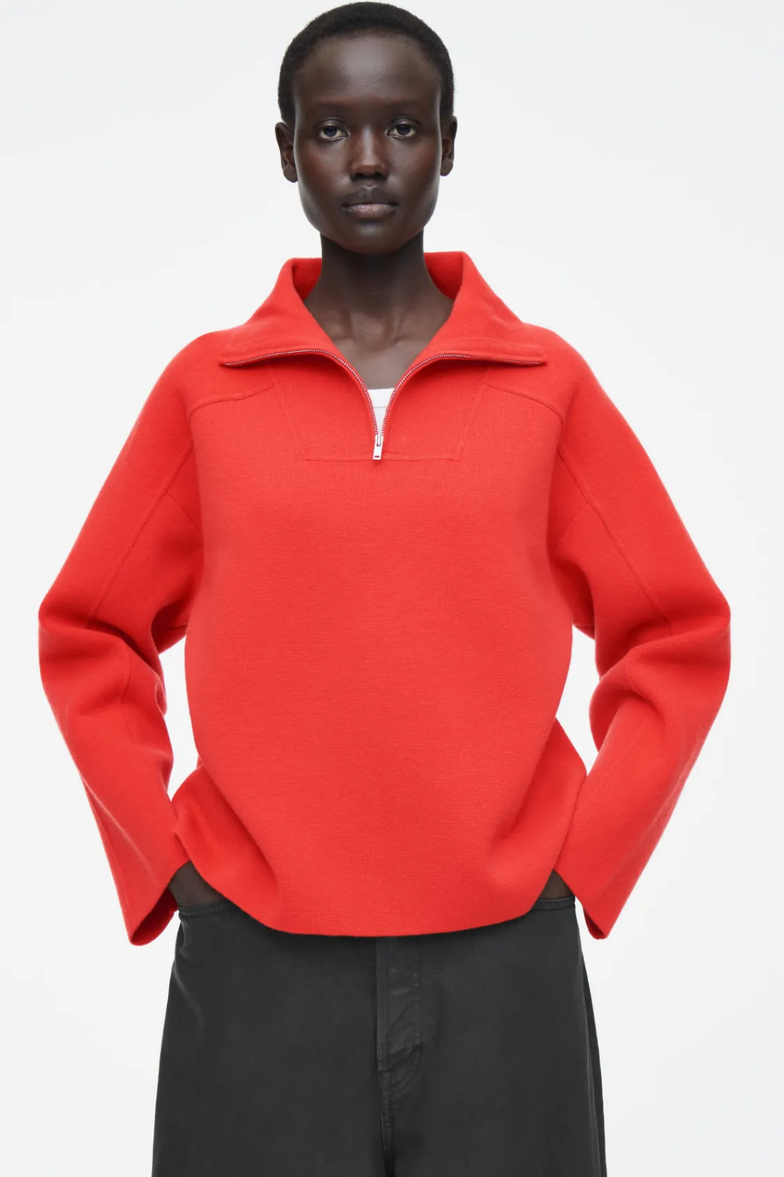 COS MERINO WOOL HALF-ZIP JUMPER BRIGHT RED Store