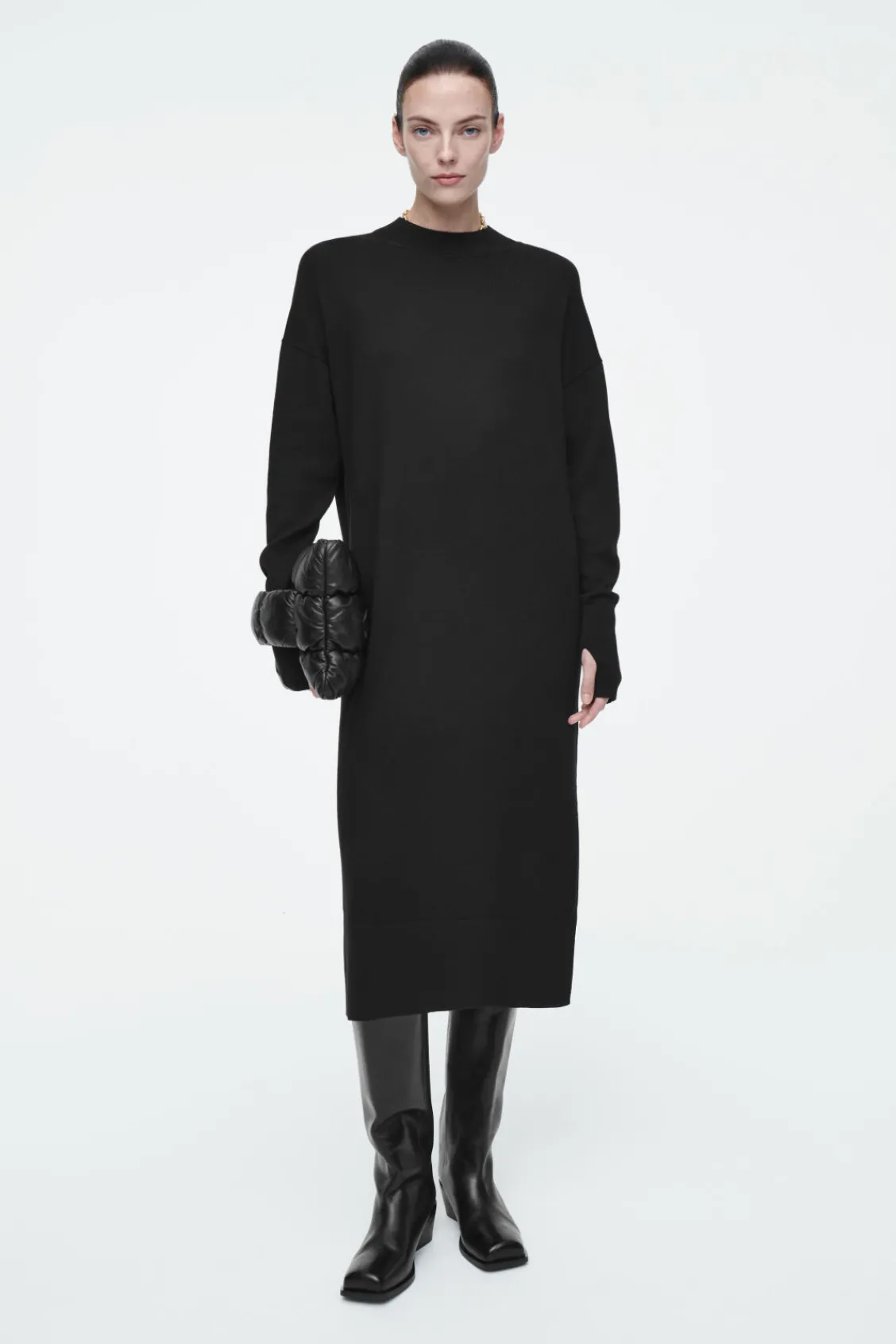 COS MERINO WOOL MIDI DRESS BLACK Clearance