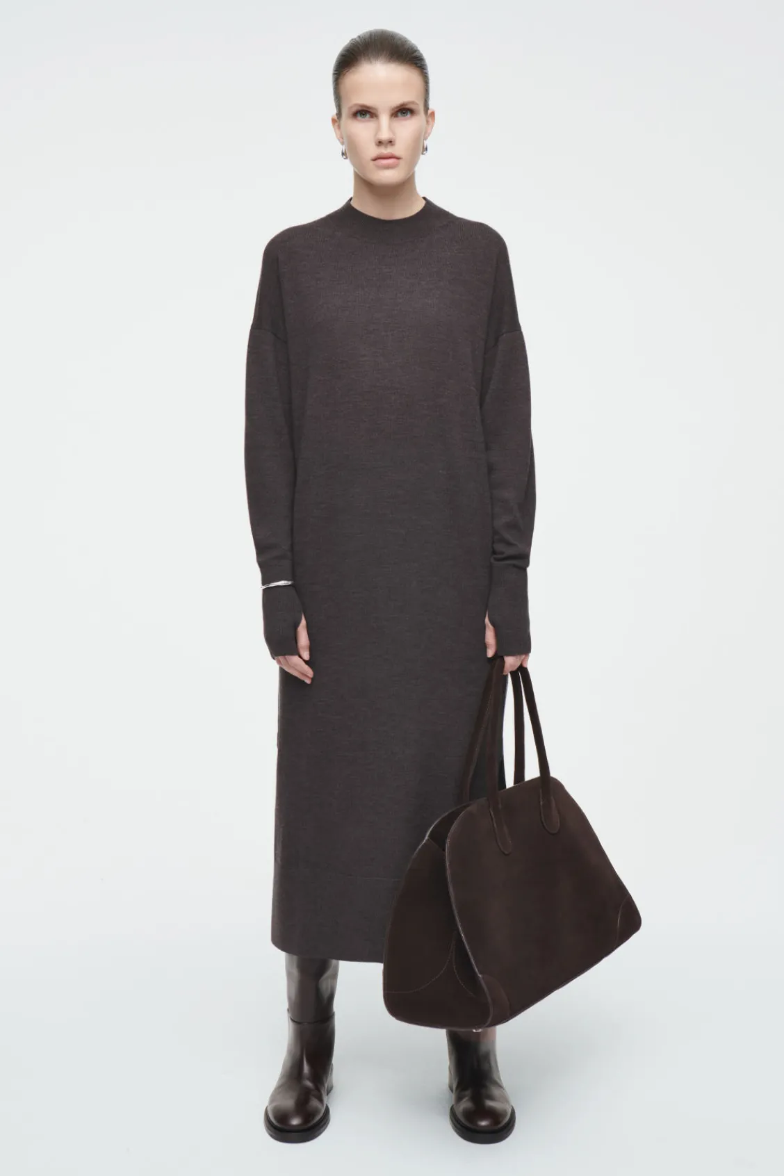 COS MERINO WOOL MIDI DRESS BROWN MÉLANGE Online