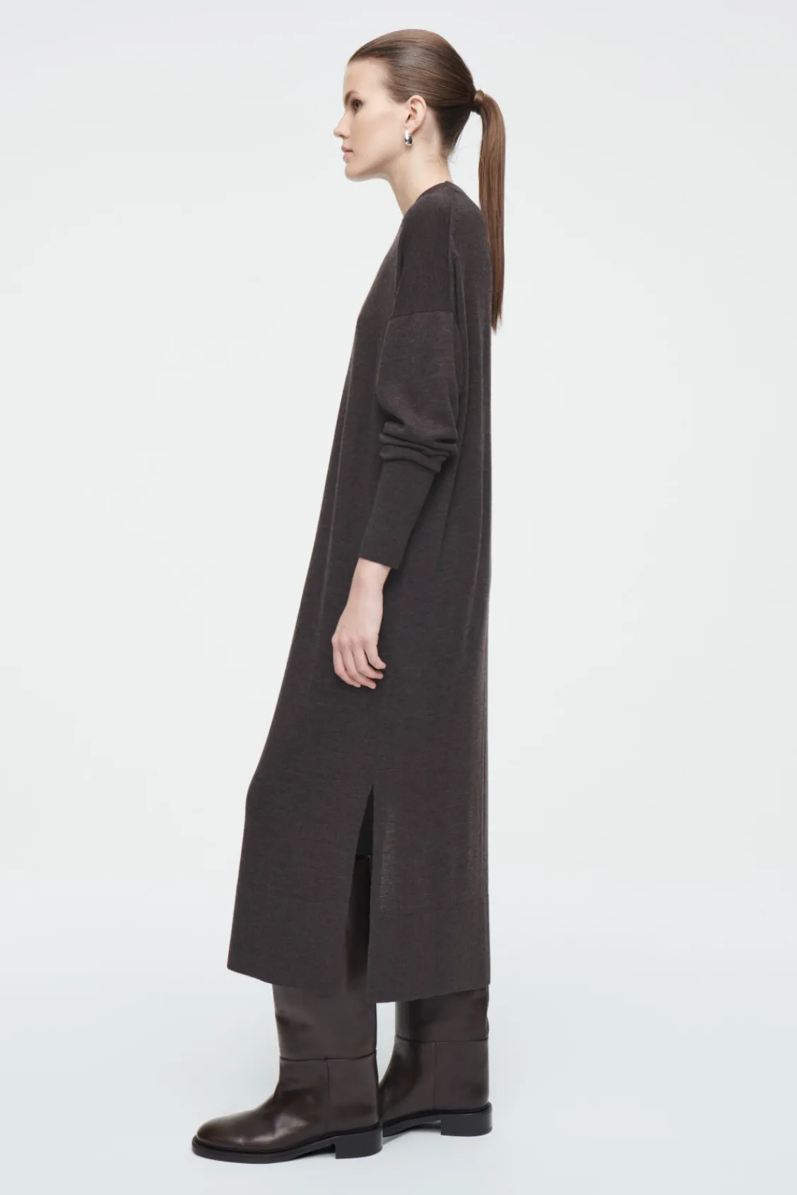 COS MERINO WOOL MIDI DRESS BROWN MÉLANGE Online