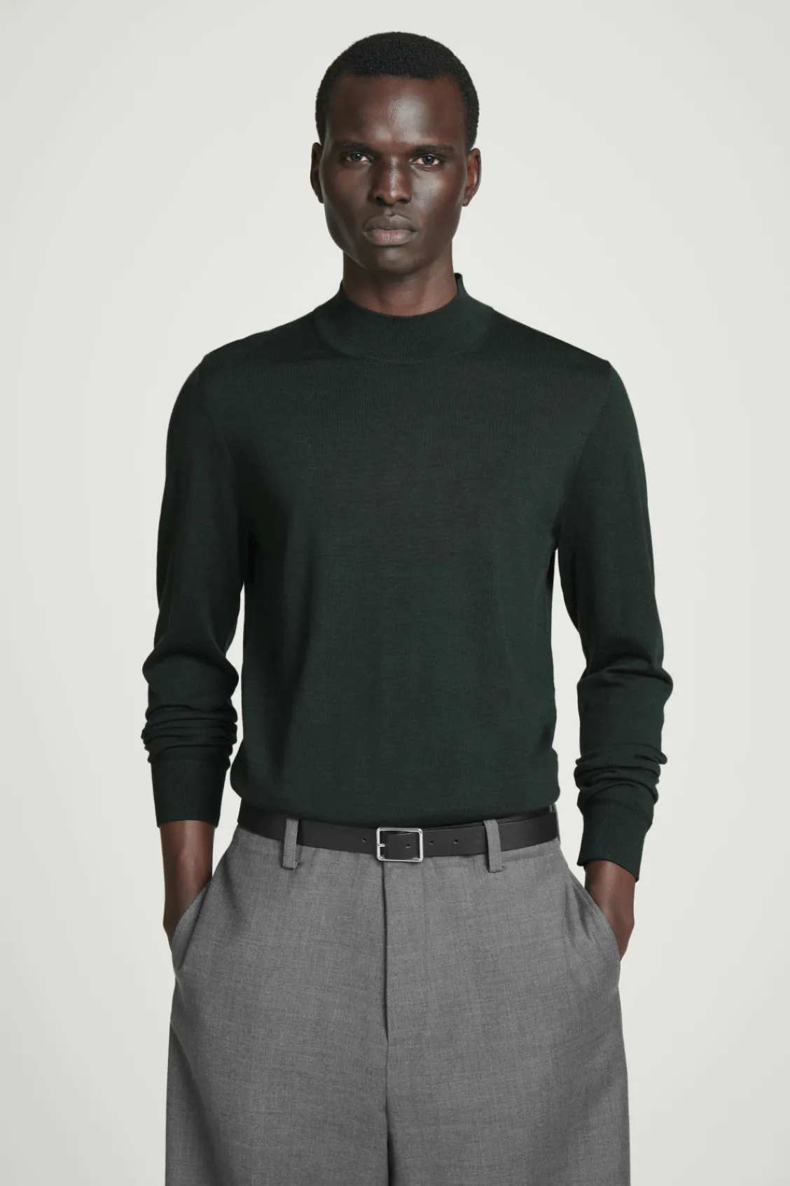 COS MERINO WOOL MOCK-NECK JUMPER DARK GREEN Cheap