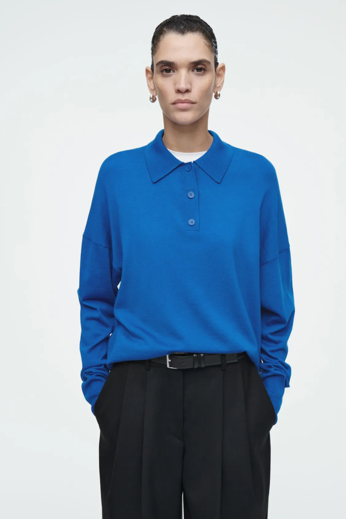 COS MERINO WOOL POLO SHIRT BRIGHT BLUE Shop