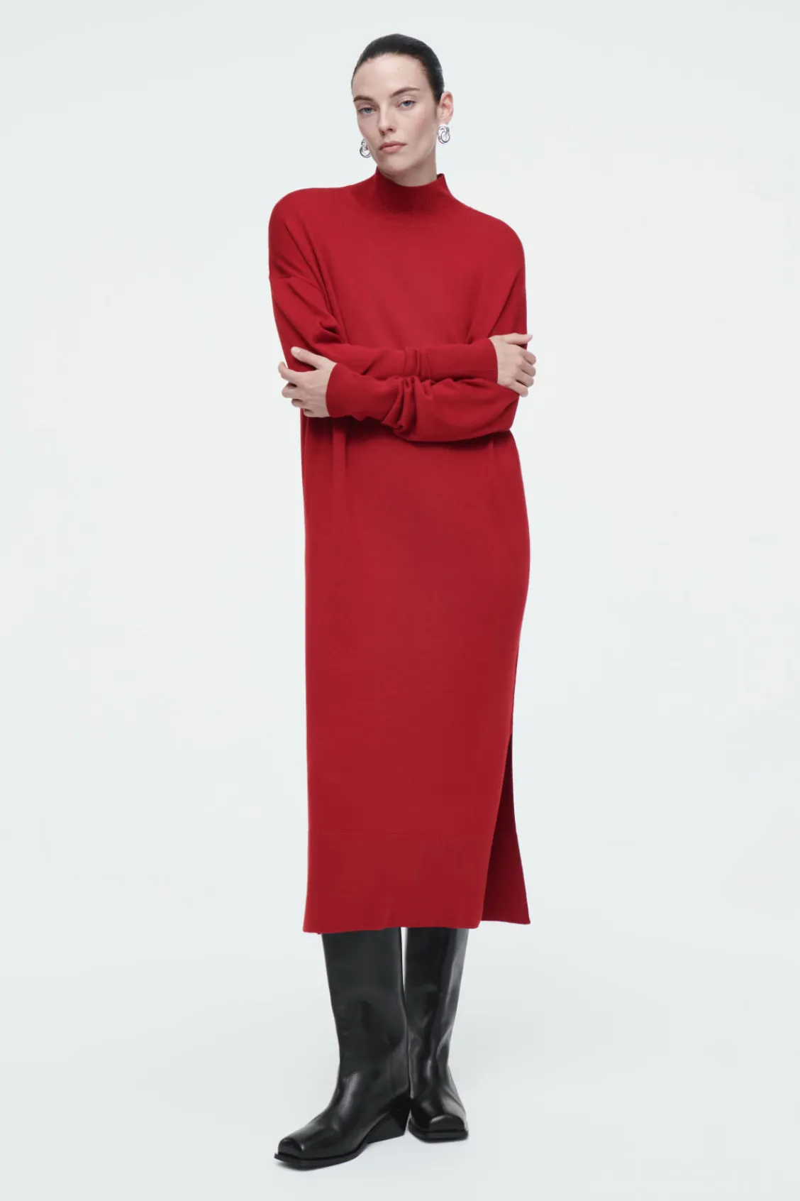 COS MERINO WOOL TURTLENECK DRESS RED Online