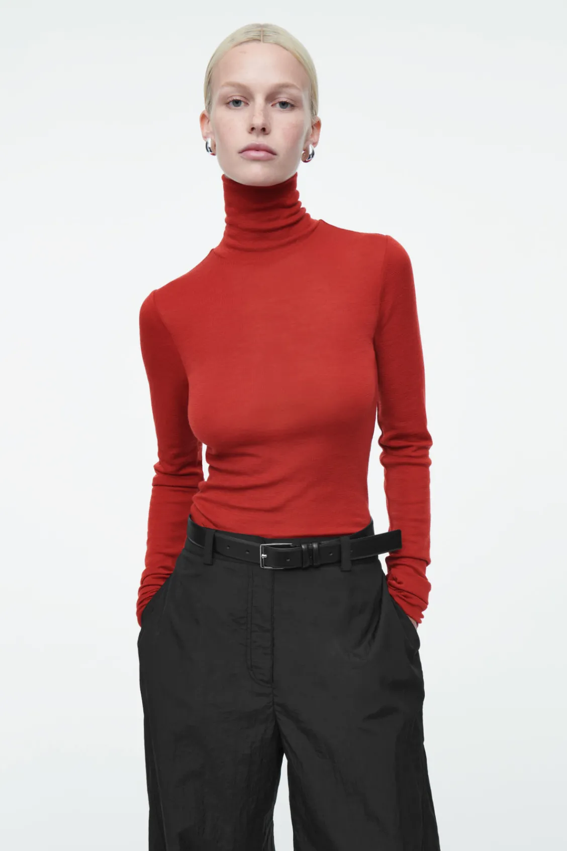 COS MERINO WOOL TURTLENECK TOP RED Online