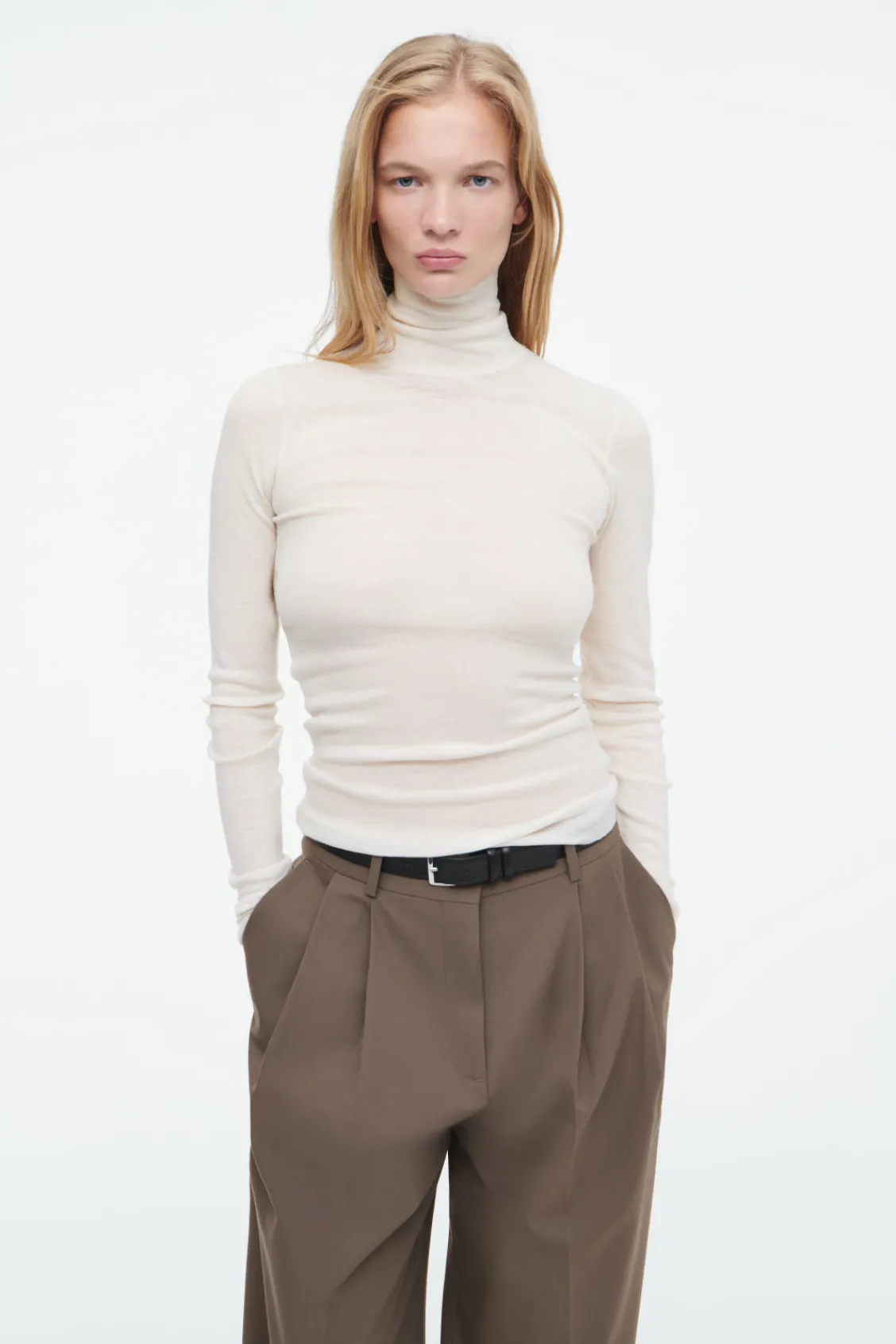 COS MERINO WOOL TURTLENECK TOP WHITE Flash Sale