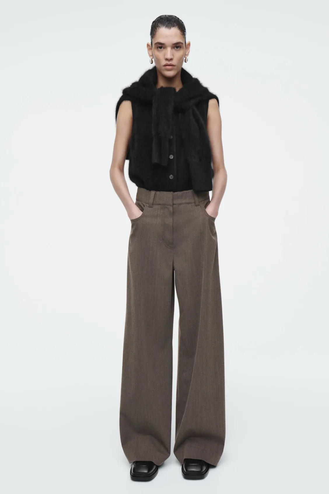 COS MERINO WOOL-BLEND WIDE-LEG PANTS BROWN Flash Sale