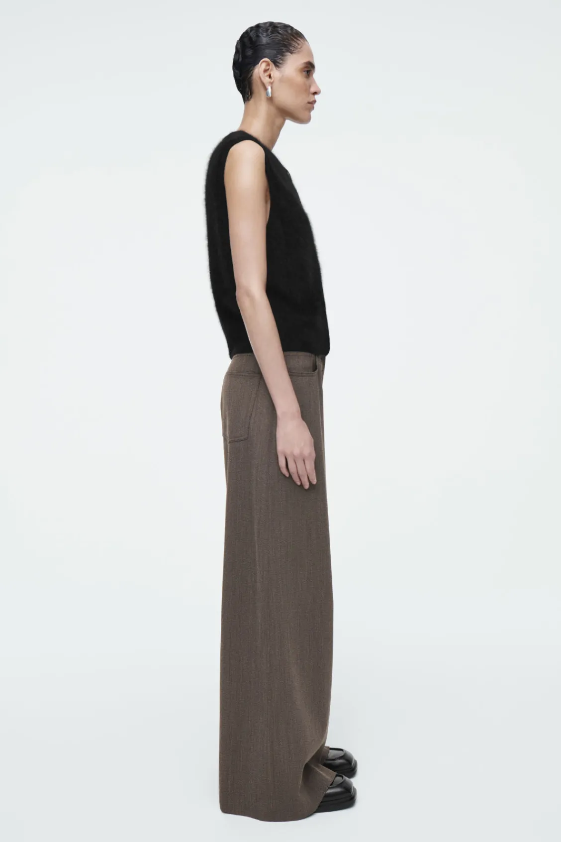 COS MERINO WOOL-BLEND WIDE-LEG PANTS BROWN Flash Sale