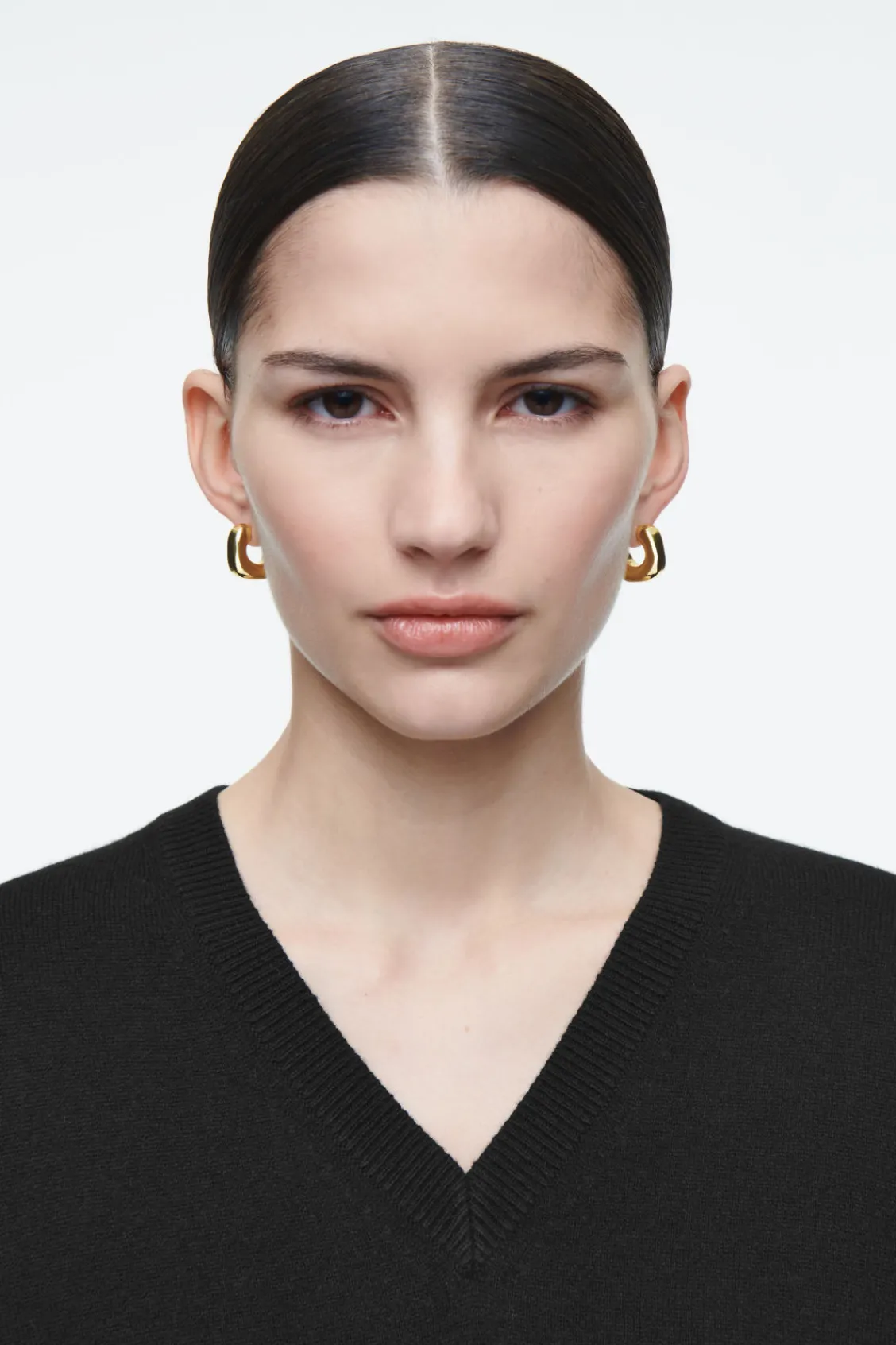 COS MINI CHUNKY SQUARED HOOP EARRINGS GOLD New