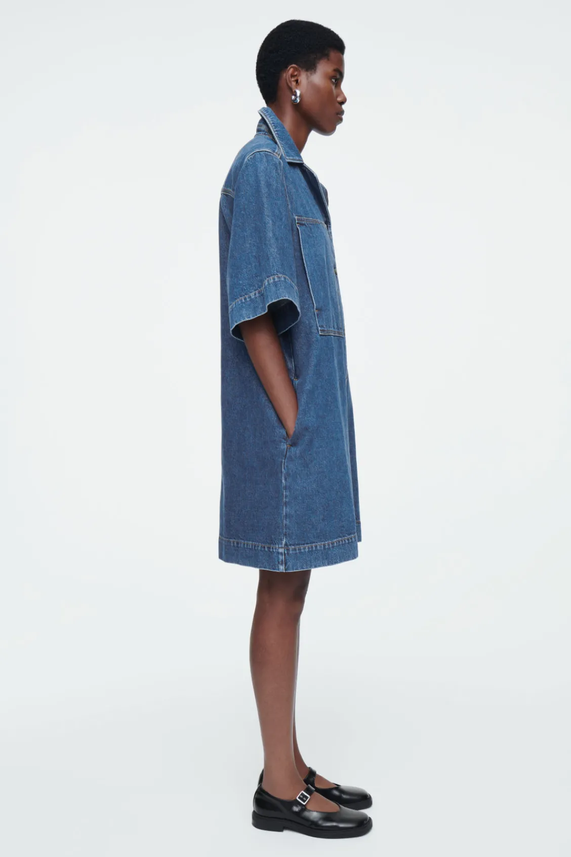 COS MINI DENIM SHIRT DRESS BLUE Discount