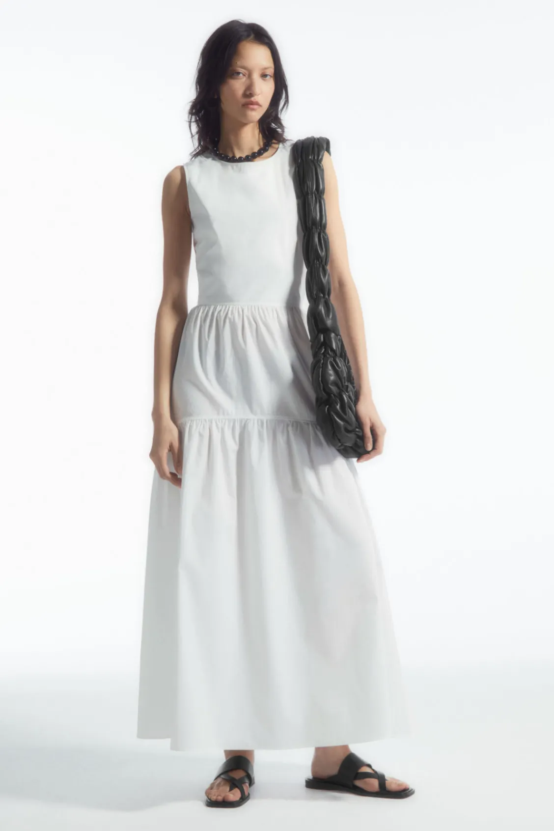 COS OPEN-BACK TIERED MIDI DRESS WHITE Clearance