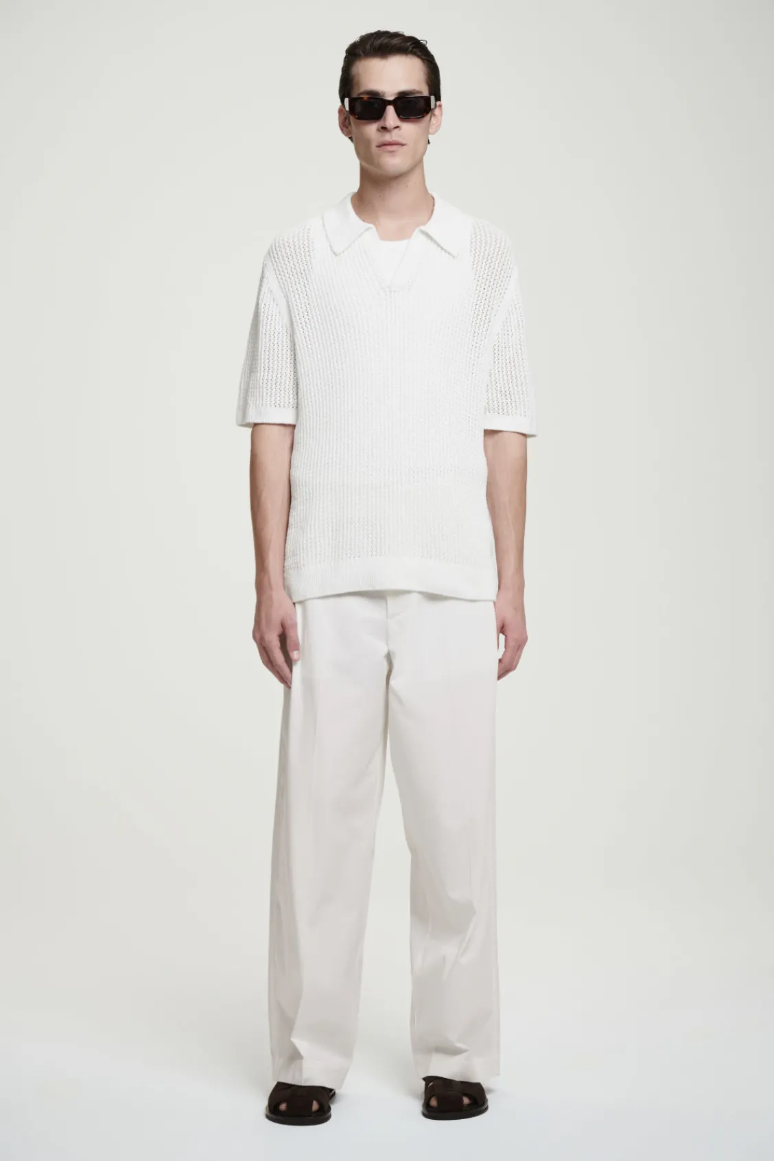 COS OPEN-KNIT POLO SHIRT OFF-WHITE Fashion