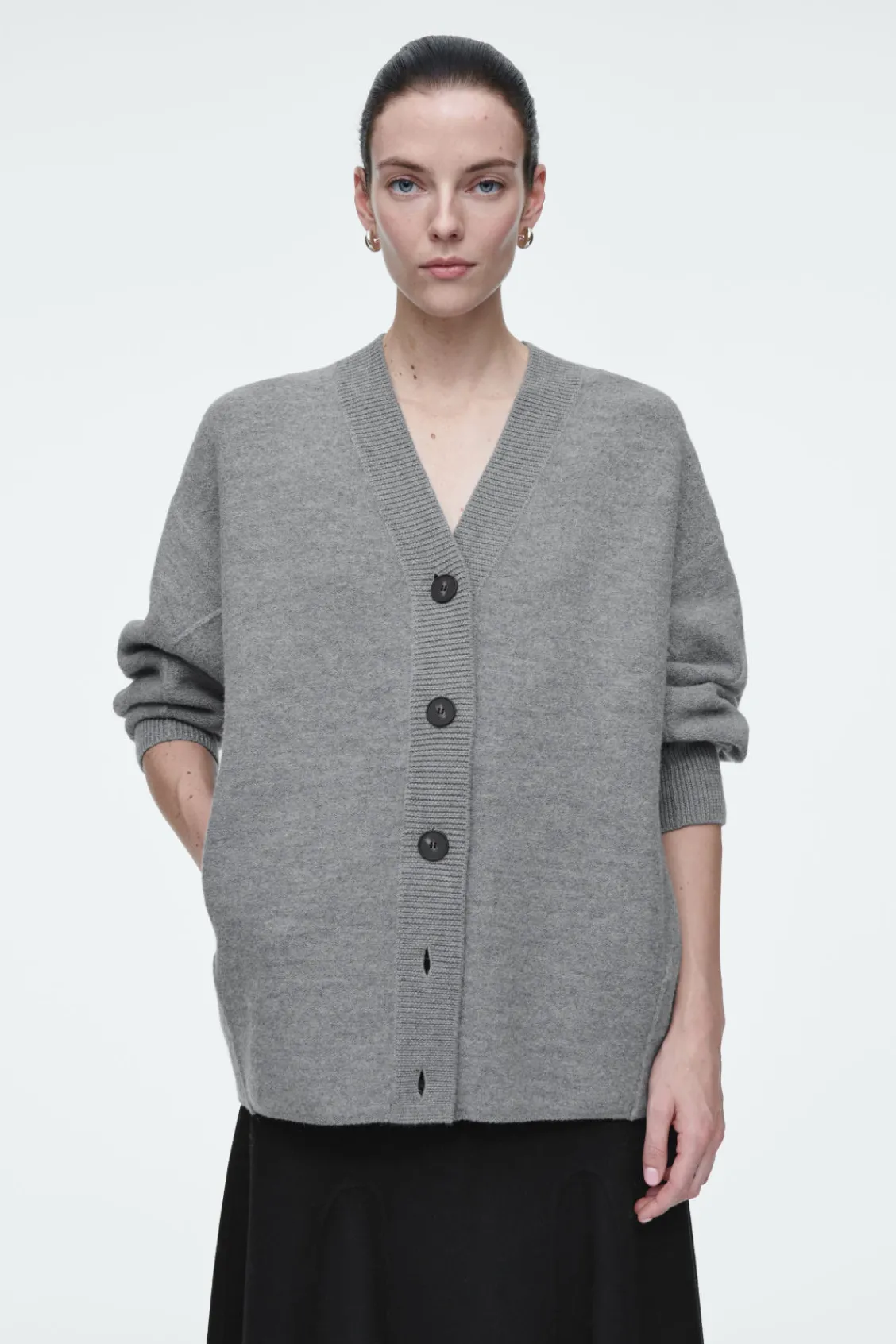 COS OVERSIZED BOILED MERINO WOOL CARDIGAN LIGHT GRAY Clearance