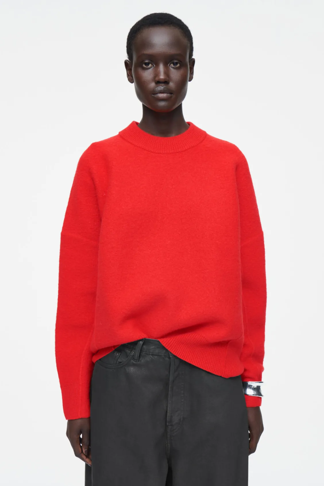 COS OVERSIZED BOILED MERINO WOOL SWEATER BRIGHT RED Cheap