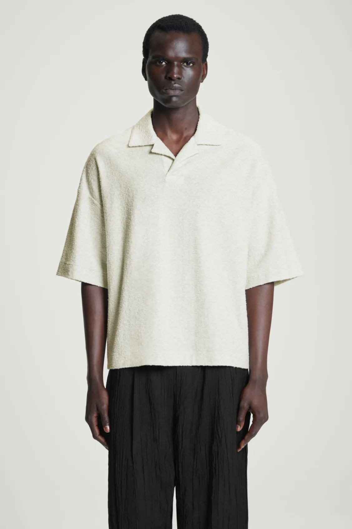 COS OVERSIZED BOUCLÉ-KNIT POLO SHIRT LIGHT GRAY Sale