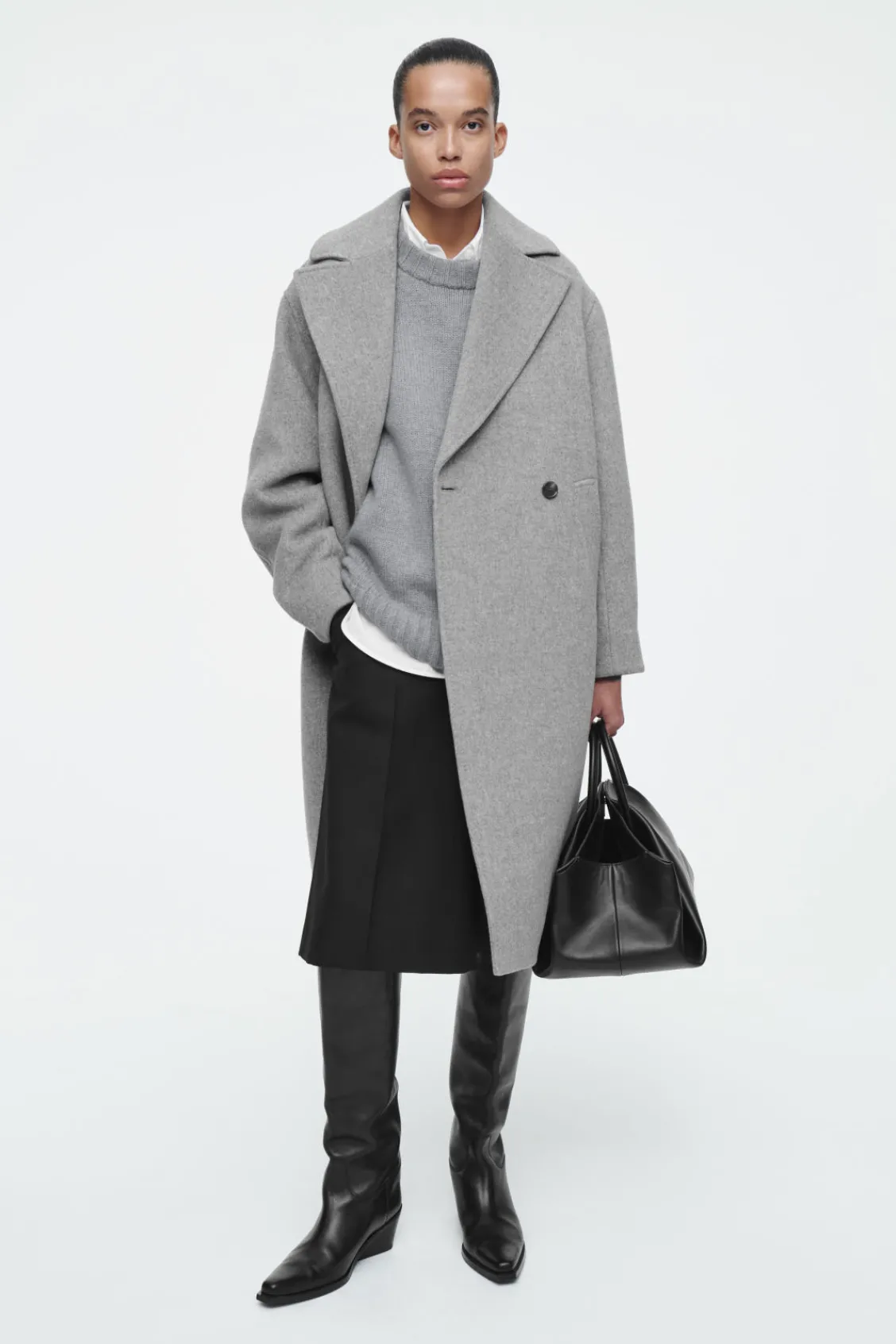 COS OVERSIZED DOUBLE-BREASTED WOOL COAT GRAY Hot