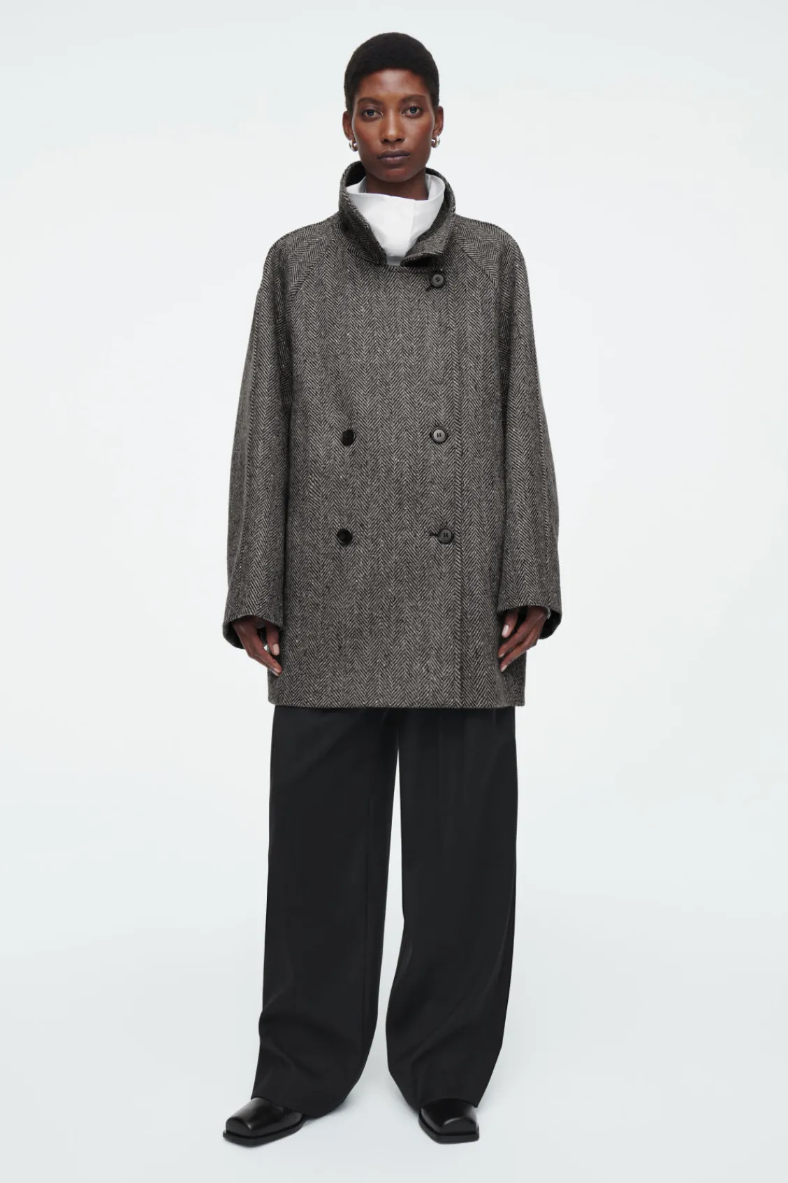 COS OVERSIZED DOUBLE-BREASTED WOOL PEA COAT GRAY New