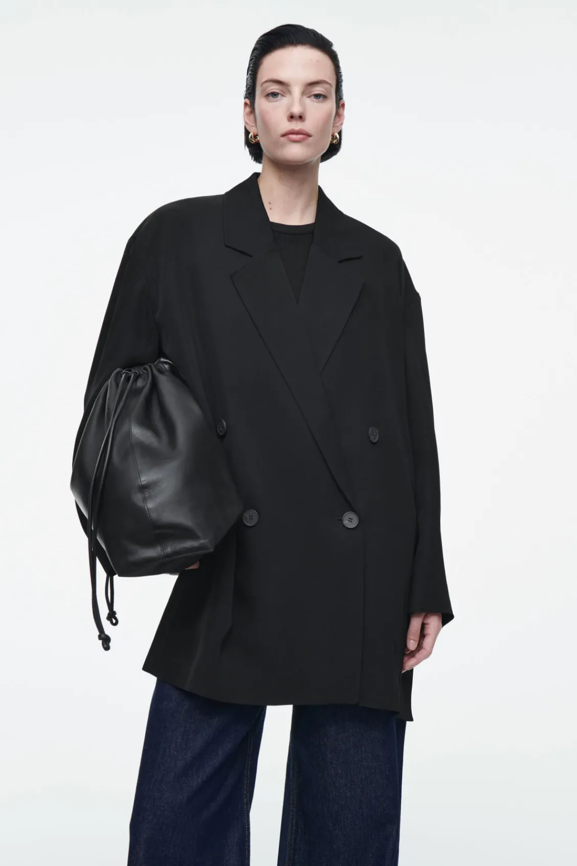 COS OVERSIZED DRAPED DOUBLE-BREASTED BLAZER BLACK Outlet