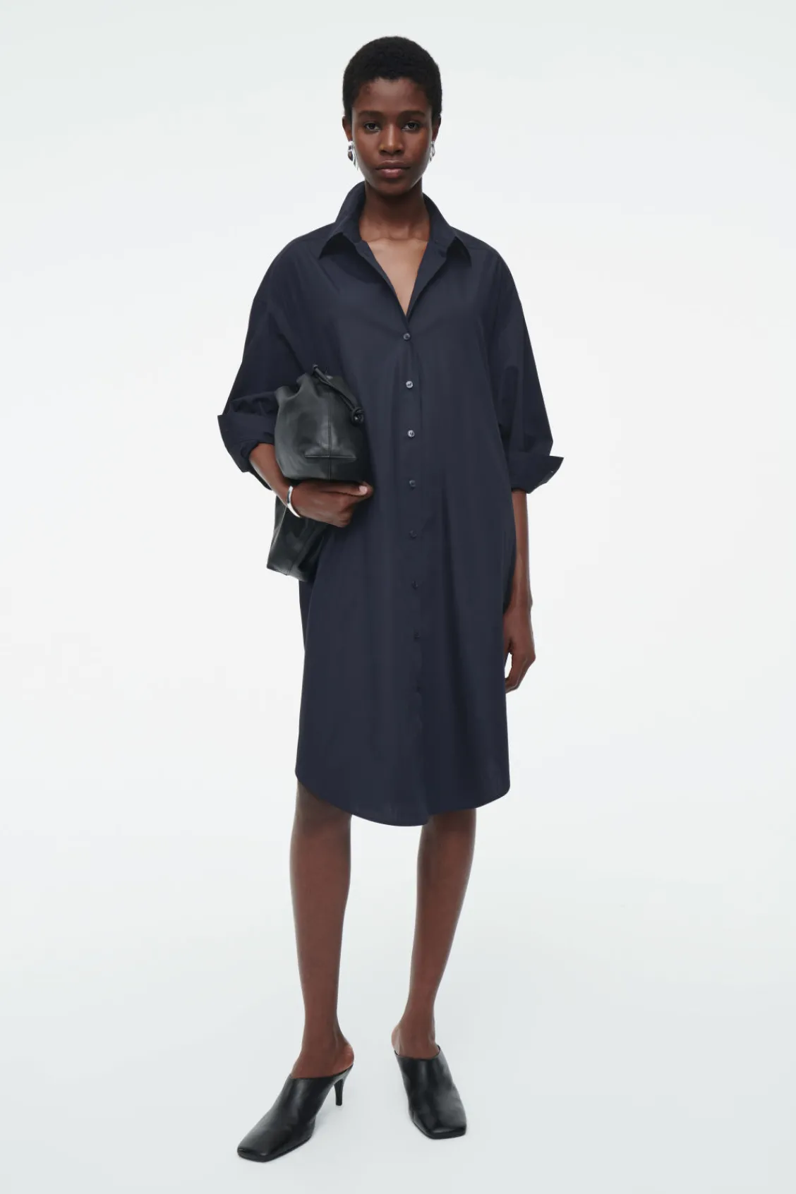 COS OVERSIZED DRAPED SHIRT DRESS NAVY Best