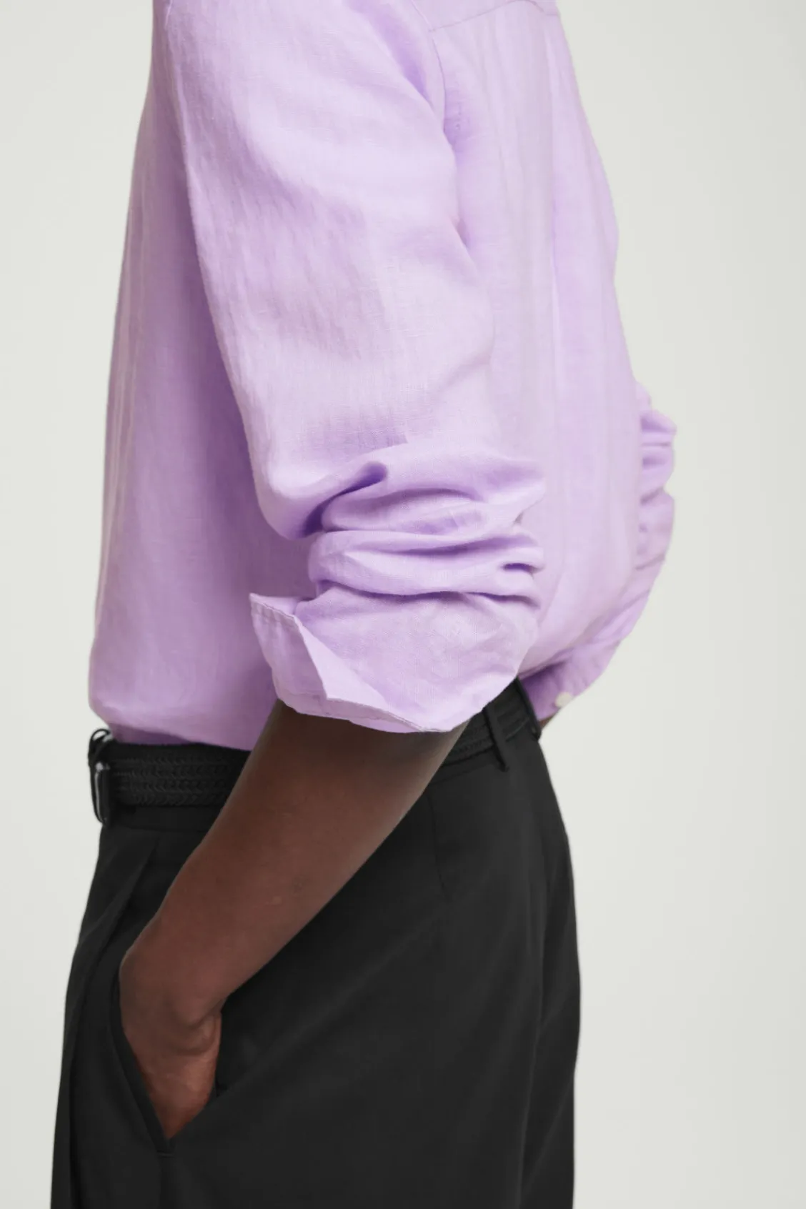 COS OVERSIZED GRANDAD-COLLAR LINEN SHIRT LILAC Flash Sale