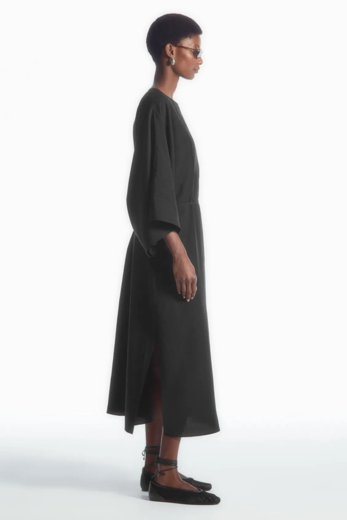 COS OVERSIZED KAFTAN MIDI DRESS BLACK Store