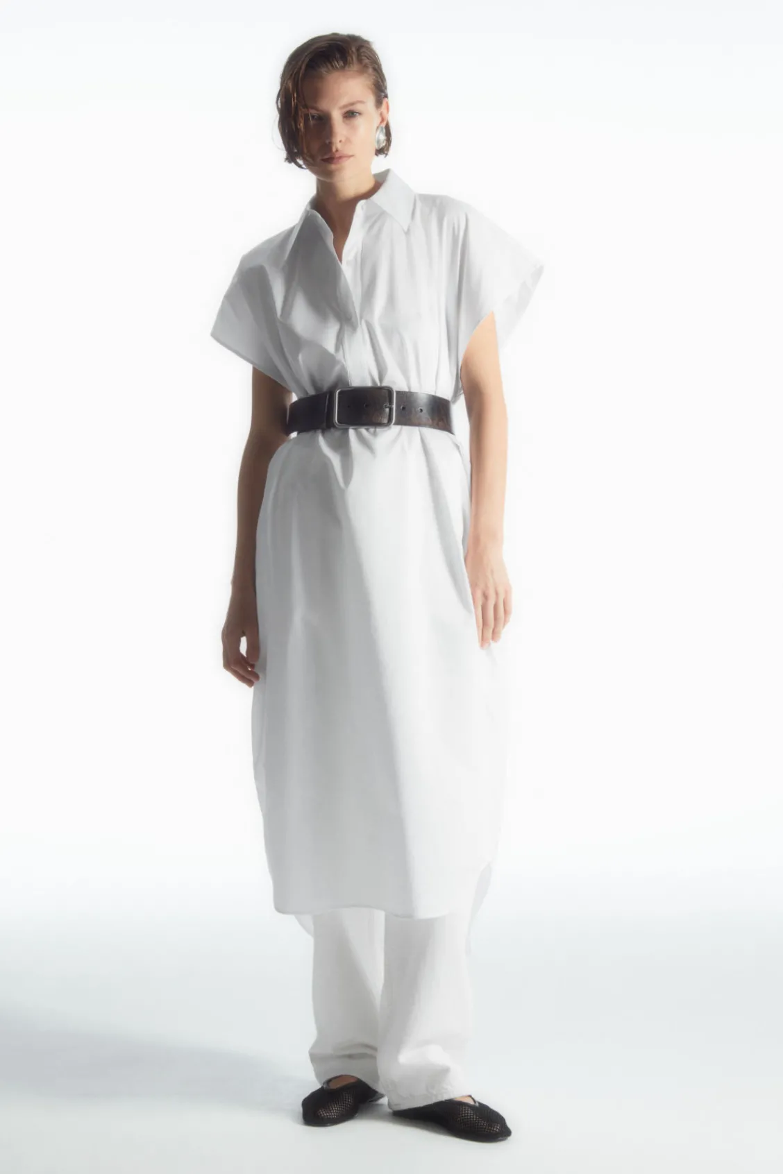 COS OVERSIZED MIDI SHIRT DRESS WHITE Store